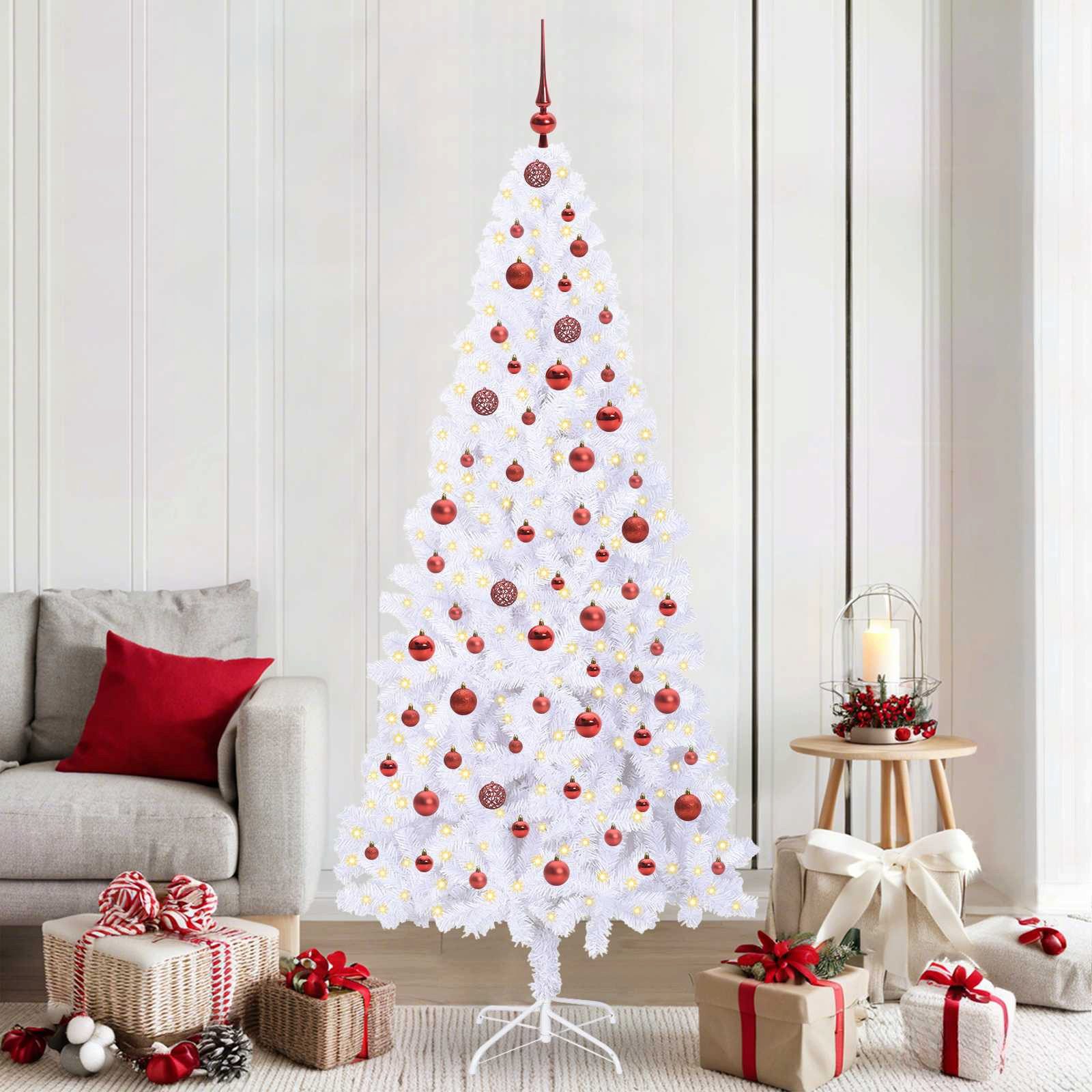 furnicato Künstlicher Weihnachtsbaum 210 cm Weiß mit LED-Lichterkette und