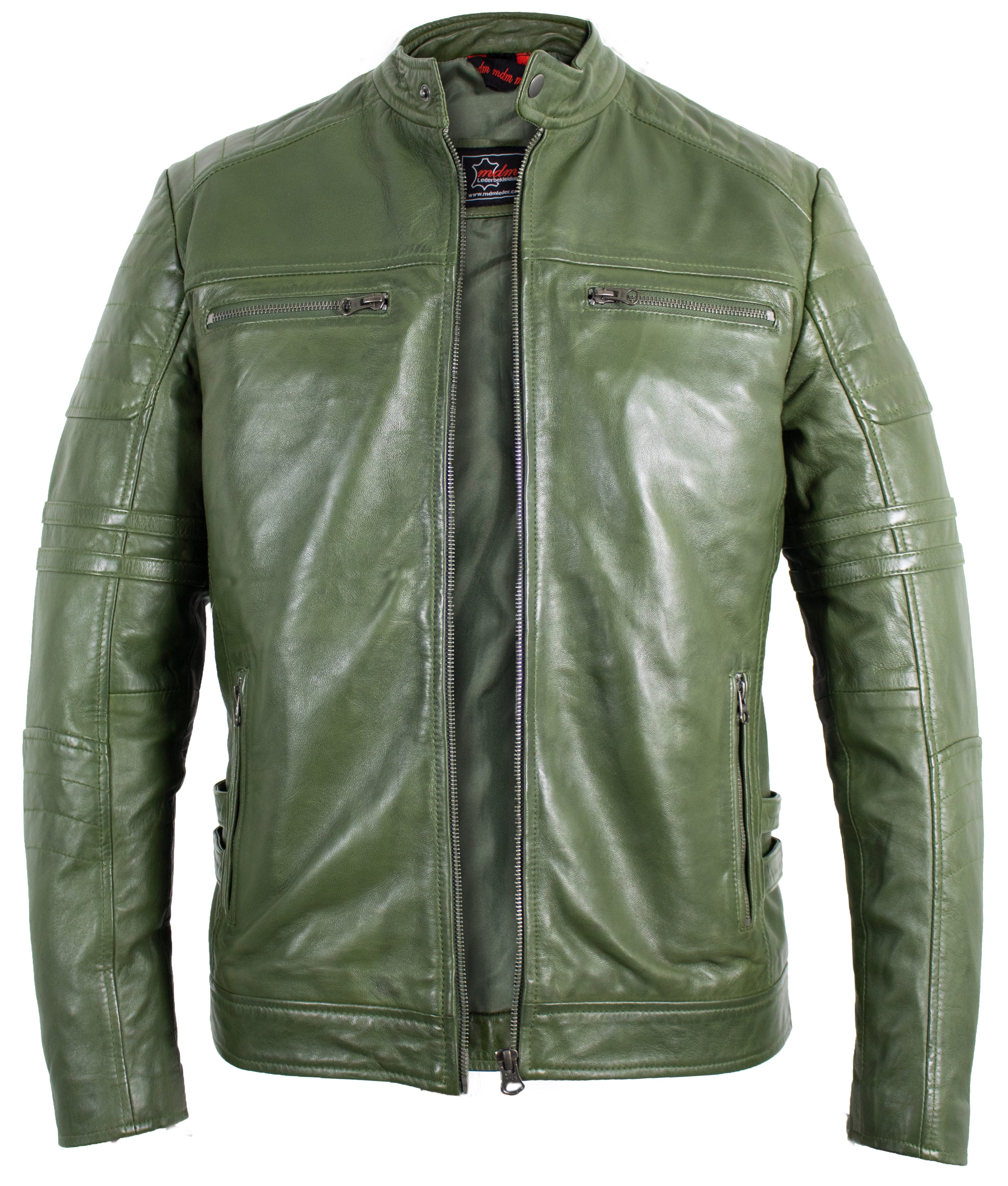 MDM Lederjacke Freizeit Herren Biker Echtleder Lamm Lederjacke In Grün Herr günstig online kaufen