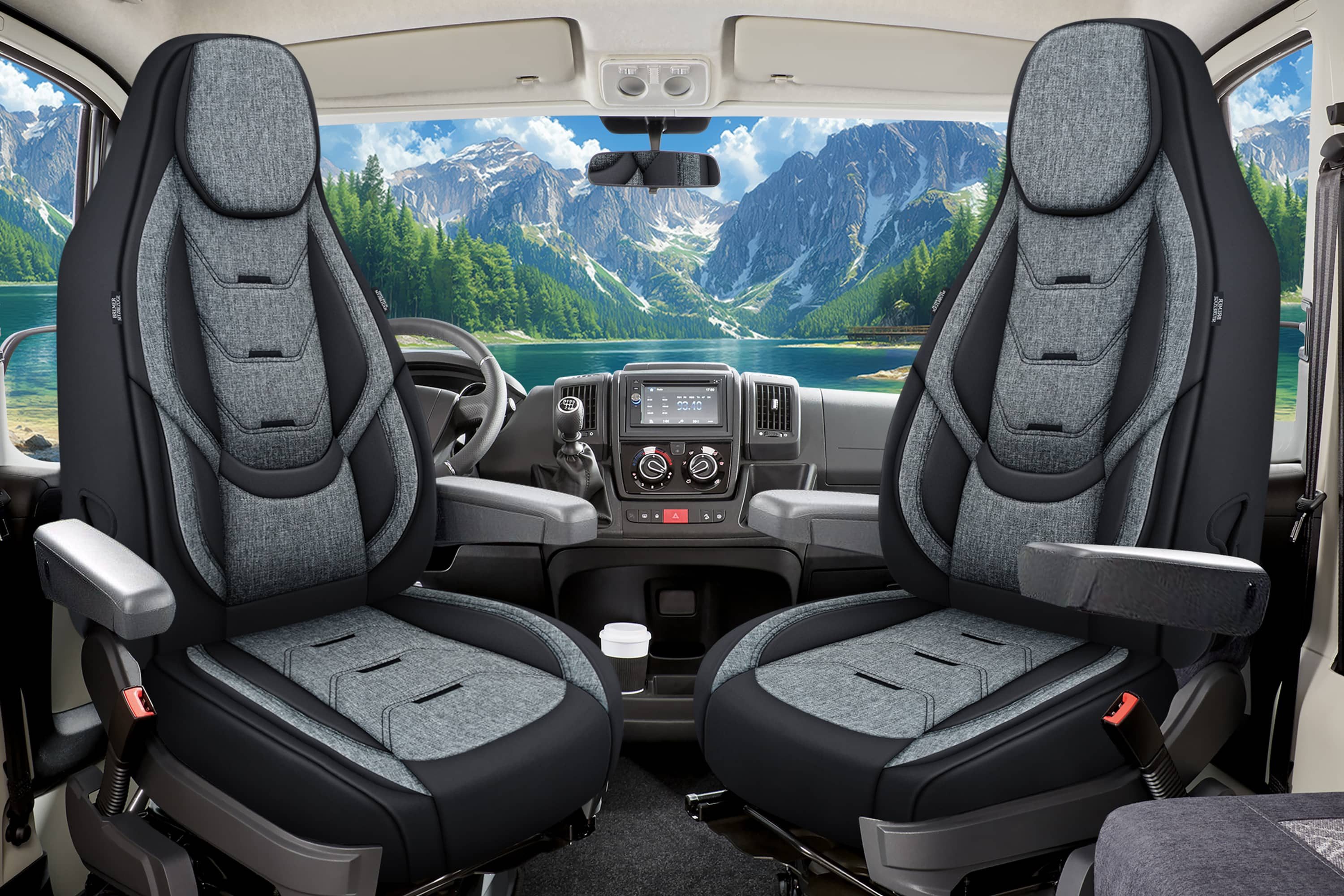 BREMER SITZBEZÜGE Autositzbezug für für Forster Teilintegriert (H1), Set, Schonbezüge Sitzbezüge Fahrer und Beifahrer, in Schwarz/Grau