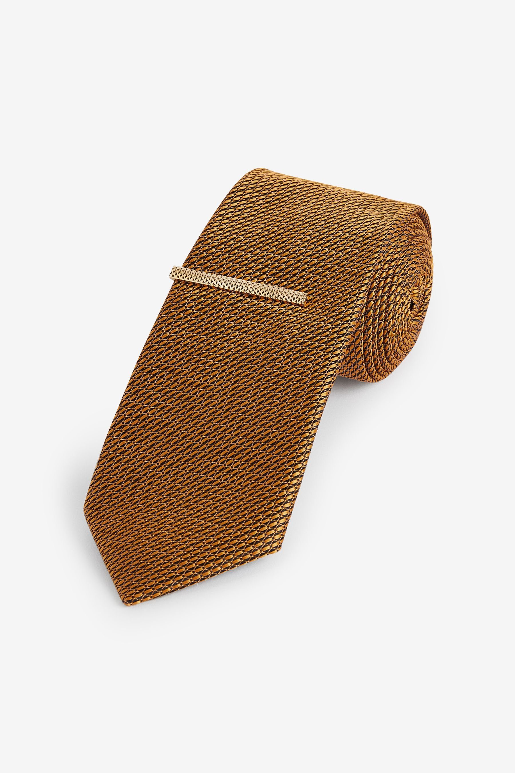 Next Krawatte Seidenkrawatte mit geometrischem Muster (1-St) Brown/Navy Blue