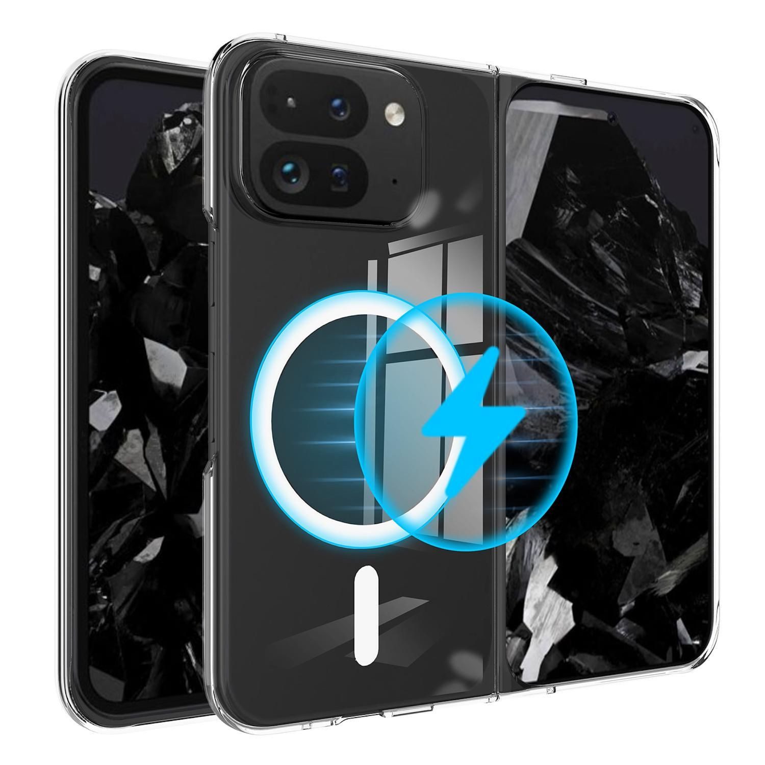 Wigento Handyhülle Für Google Pixel 10 Pro Fold Kunststoff MagSafe Hülle Case Transparent, Transparente PC MagSafe Hülle mit starker Magnetkraft