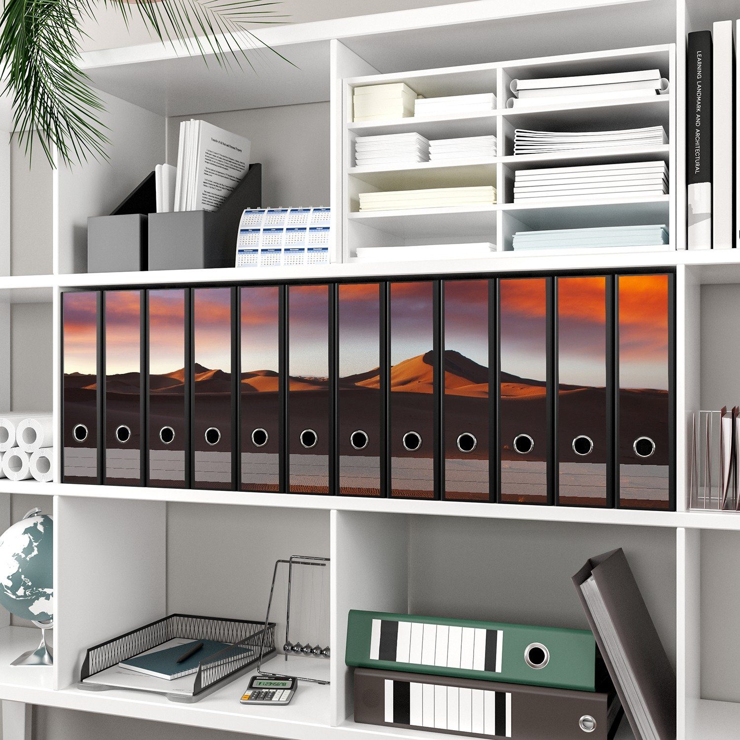 Thumbnail - Wallario Etiketten Sahara Wüste II - Sanddünen im Sonnenuntergang, Ordnerrücken-Sticker in verschiedenen Ausführungen