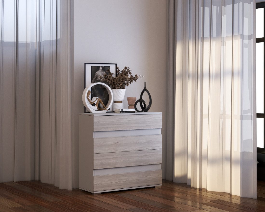 Deine Möbel 24 Kommode HEAVEN 4S mit 4 Schubladen Sideboard 90/93/43 cm (B/H/T) (kombinierbar mit Betten, Kleiderschränken und Nachttischen, 4 St., ideal für kleine Schlafzimmer oder Flure), HEAVEN-Kollektion
