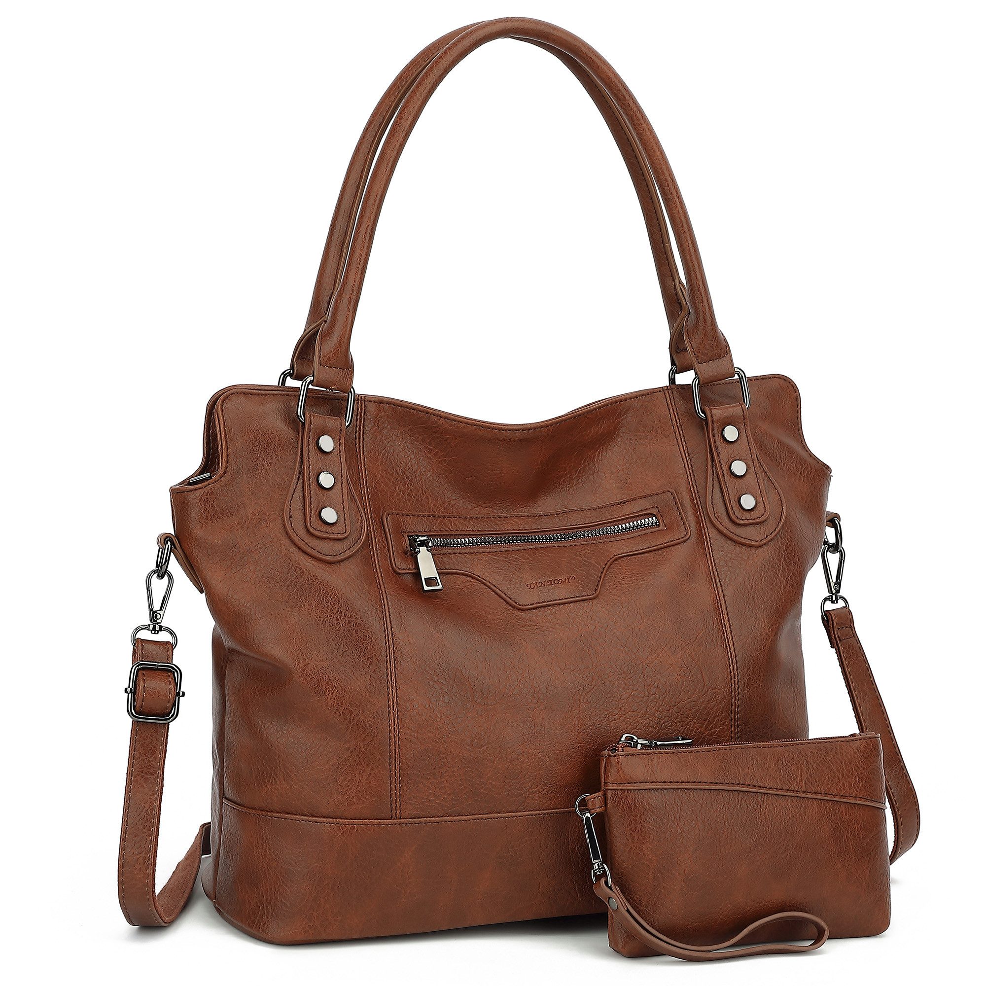 TAN.TOMI Handtasche Damen Schultertasche - Set Shopper Umhängetasche Henkeltasche, Mit abnehmbarem Schultergurt für Einkauf Reise Büro Schule