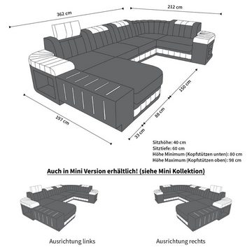Sofa Dreams Wohnlandschaft Stoffsofa Couch Bellagio U Form Stoff Polster Sofa, mit LED, wahlweise mit Bettfunktion als Schlafsofa, Designersofa
