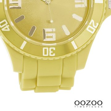 OOZOO Quarzuhr Oozoo Unisex Armbanduhr Vintage Series, (Analoguhr), Damen, Herrenuhr rund, extra groß (ca. 48mm) Silikonarmband gelb