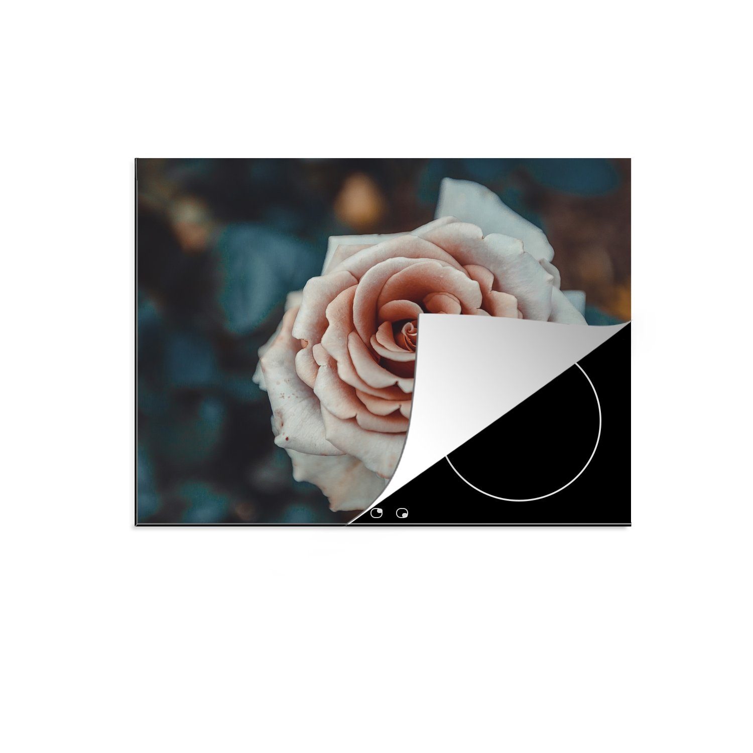 MuchoWow Herdblende-/Abdeckplatte Blume - Weiß - Rosa, Vinyl, (1 tlg), 57x51 cm, Induktionsschutz, Induktionskochfeld, Ceranfeldabdeckung
