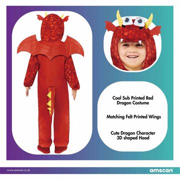 Amscan Kostüm Drachen Kostüm "Red Dragon" für Kinder - Rot, Comic Tierkostüm