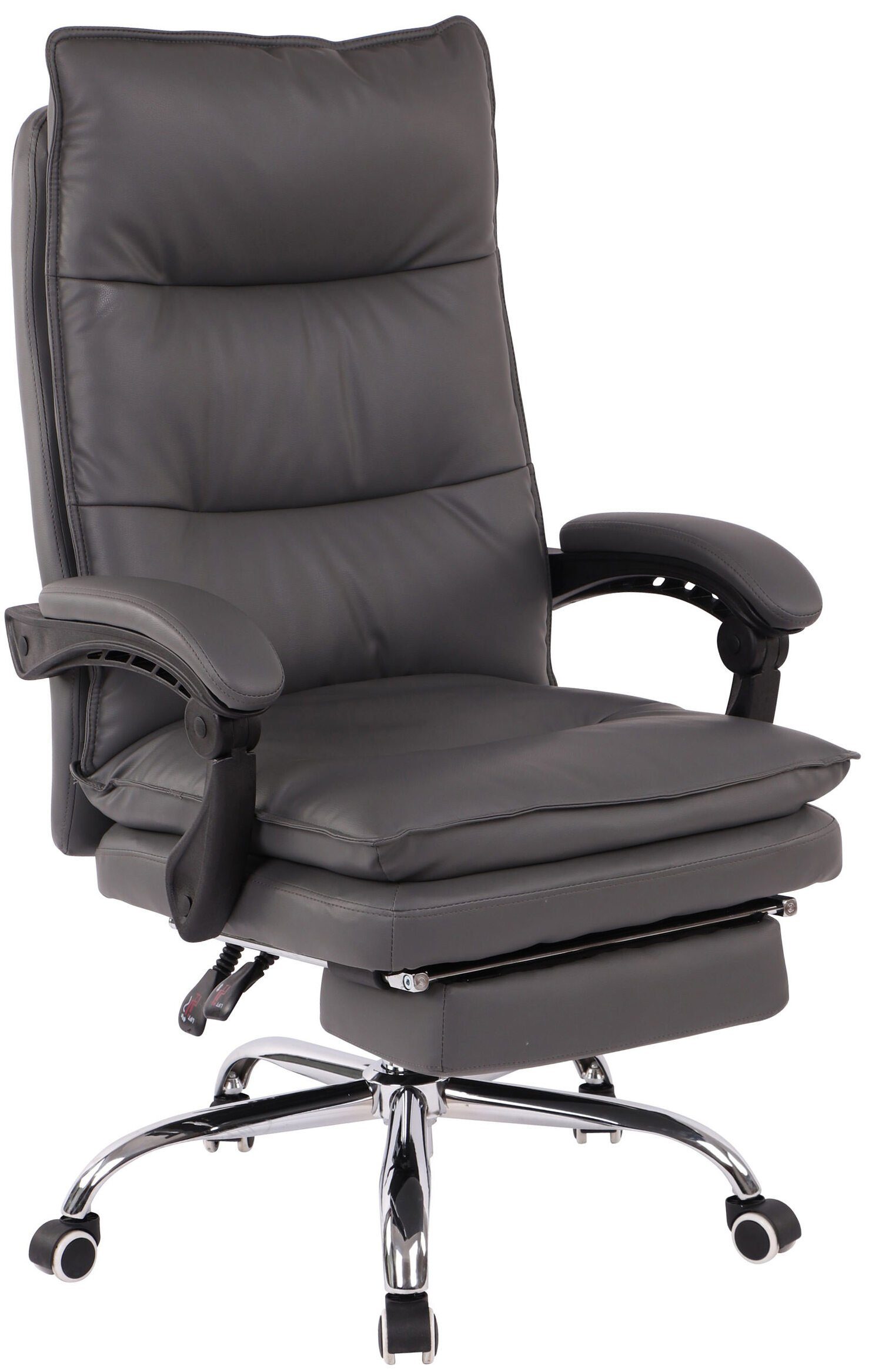 TPFLiving Bürostuhl Poncho mit bequemer Rückenlehne - höhenverstellbar und 360° drehbar (Schreibtischstuhl, Drehstuhl, Chefsessel, Bürostuhl XXL), Gestell: Metall chrom - Sitz: Kunstleder grau | Drehstühle