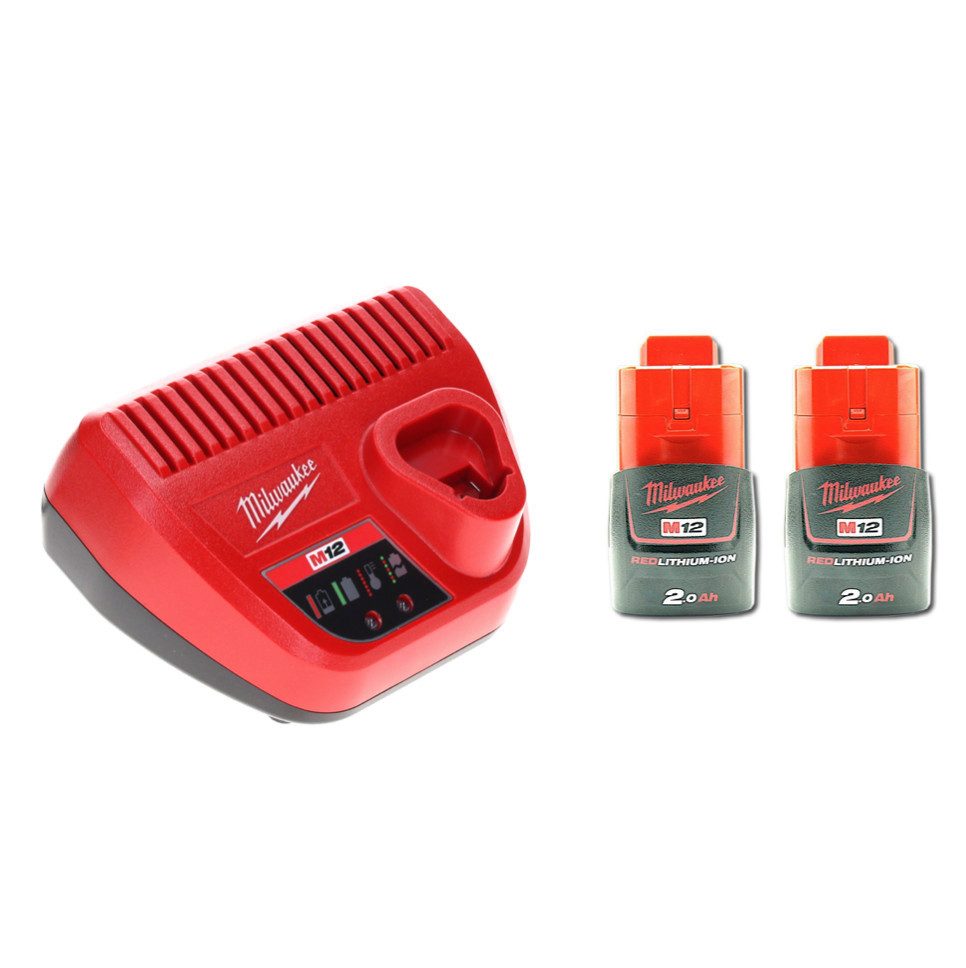 Milwaukee Akku Starter Set 12 V mit 2x Akku 2,0 Ah + M12 C12C Ladegerät Akkupacks