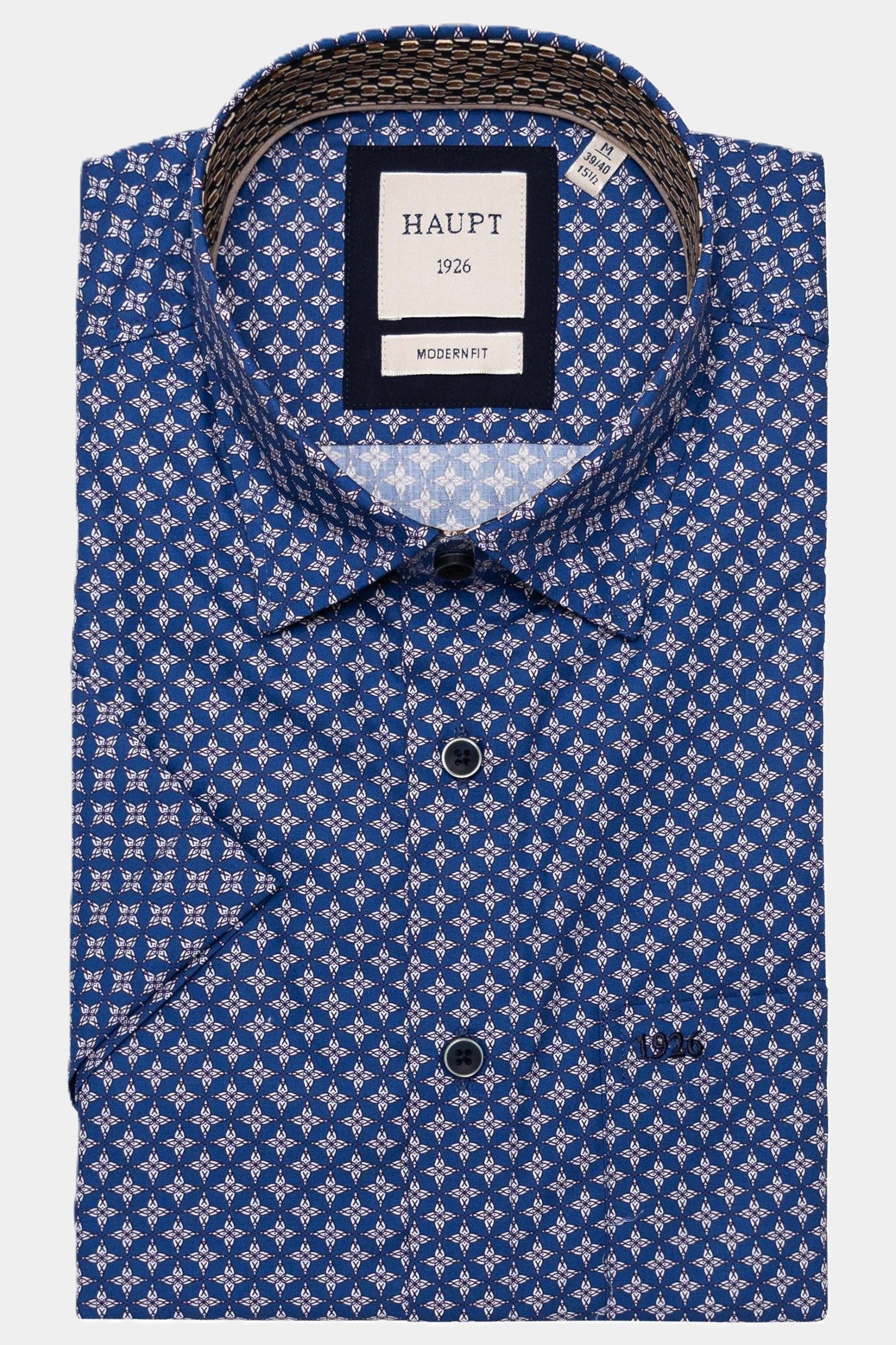 Kurzarmhemd Modern Fit Kurzarmhemd Sternen-Floral Design Navy Style Sommer