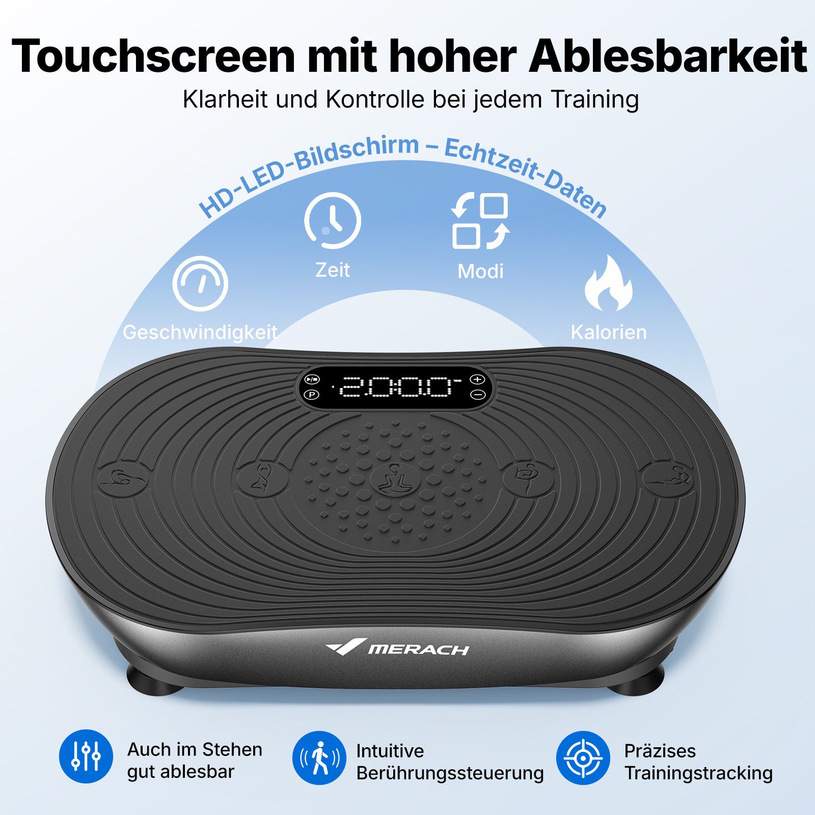 MERACH Vibrationsplatte Vibrationsplatte leise & kompakt - Ideal für Zuhause, 150 W, 99 Intensitätsstufen, (Inkl. Fernbedienung, 150W Motor, 99 Stufen, LED-Display, 1 tlg., Platzsparend, Heimtrainer für Ganzkörpertraining & Durchblutung), max. Benutzergewicht 150kg