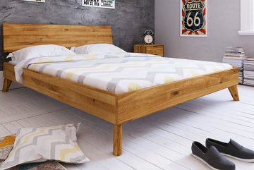 Natur24 Einzelbett Bett Gerg 1 Sonderlänge 80x210 Wildeiche Holzkopfteil und Holzbeine