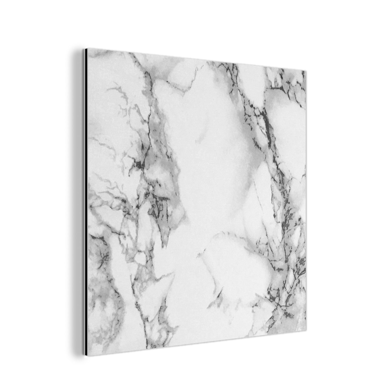 MuchoWow Metallbild Marmor - Stein Metall, Gemälde Weiß Aluminium aus deko Schwarz - Alu-Dibond-Druck, St), Grau (1 - - - Marmoroptik