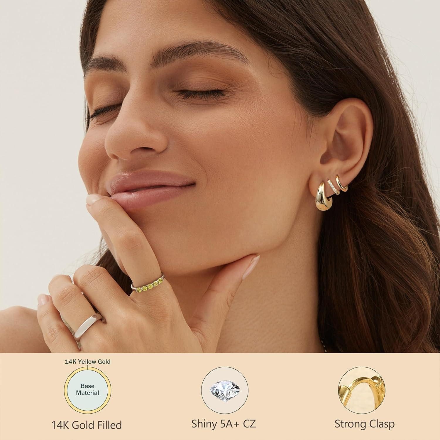 LuxusKollektion Ohrring-Set 4 Paar Damen Ohrringe Set Silber Gold Creolen Ohrstecker 14K Vergoldet