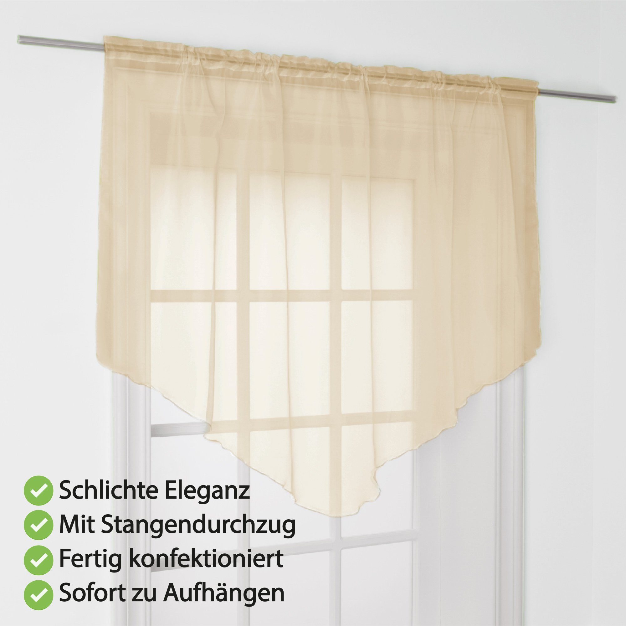 Arsvita Scheibengardine Zipfelgardine mit Tunnelzug, Stangendurchzug, transparent, Kurzgardine 140x100 cm - Bistrogardine, Panneaux Voile, Kurzstore