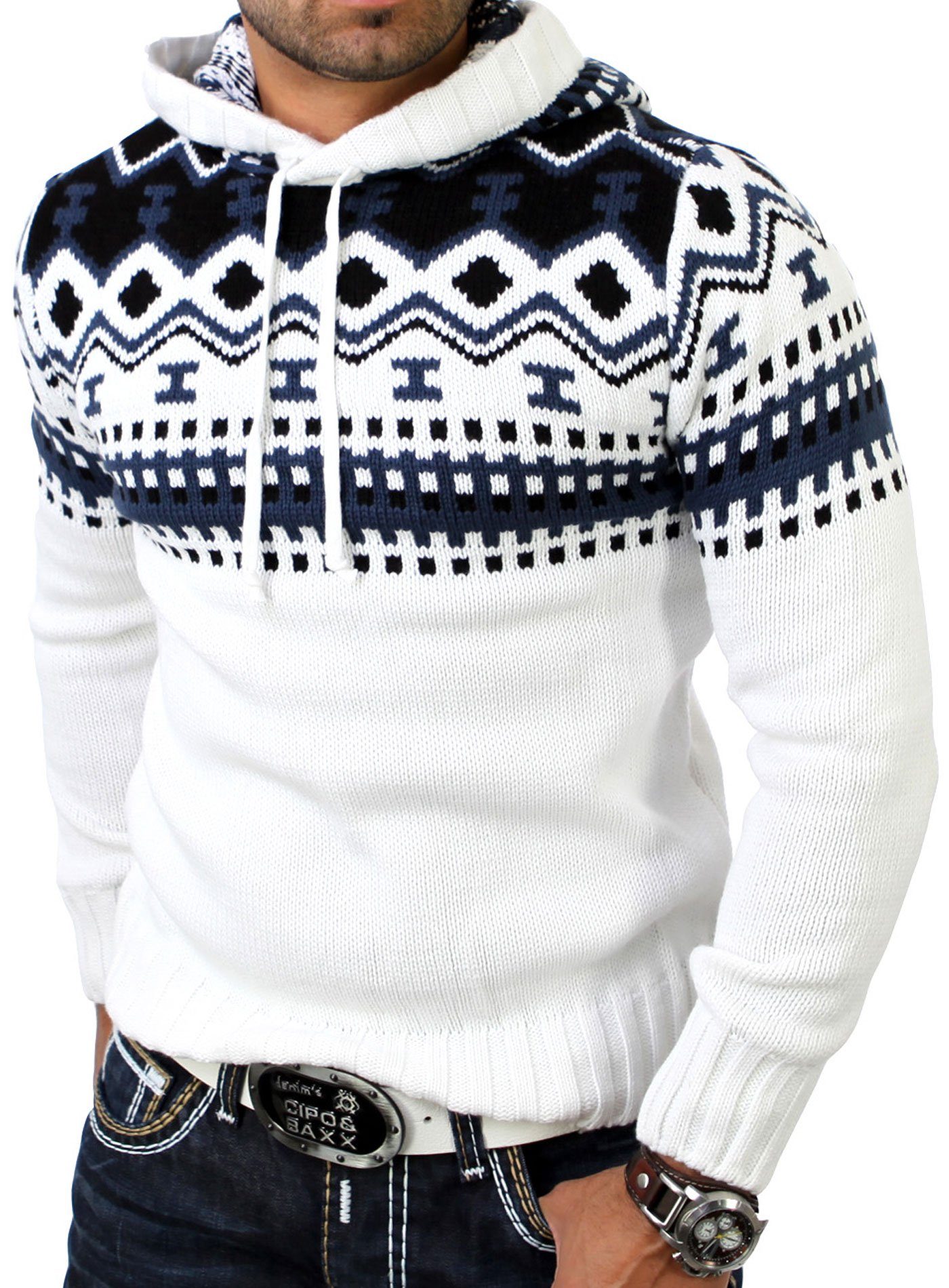 Strickpullover Reslad Herren Grobstrick Pullover Norweger Winter Kapuzenpullover