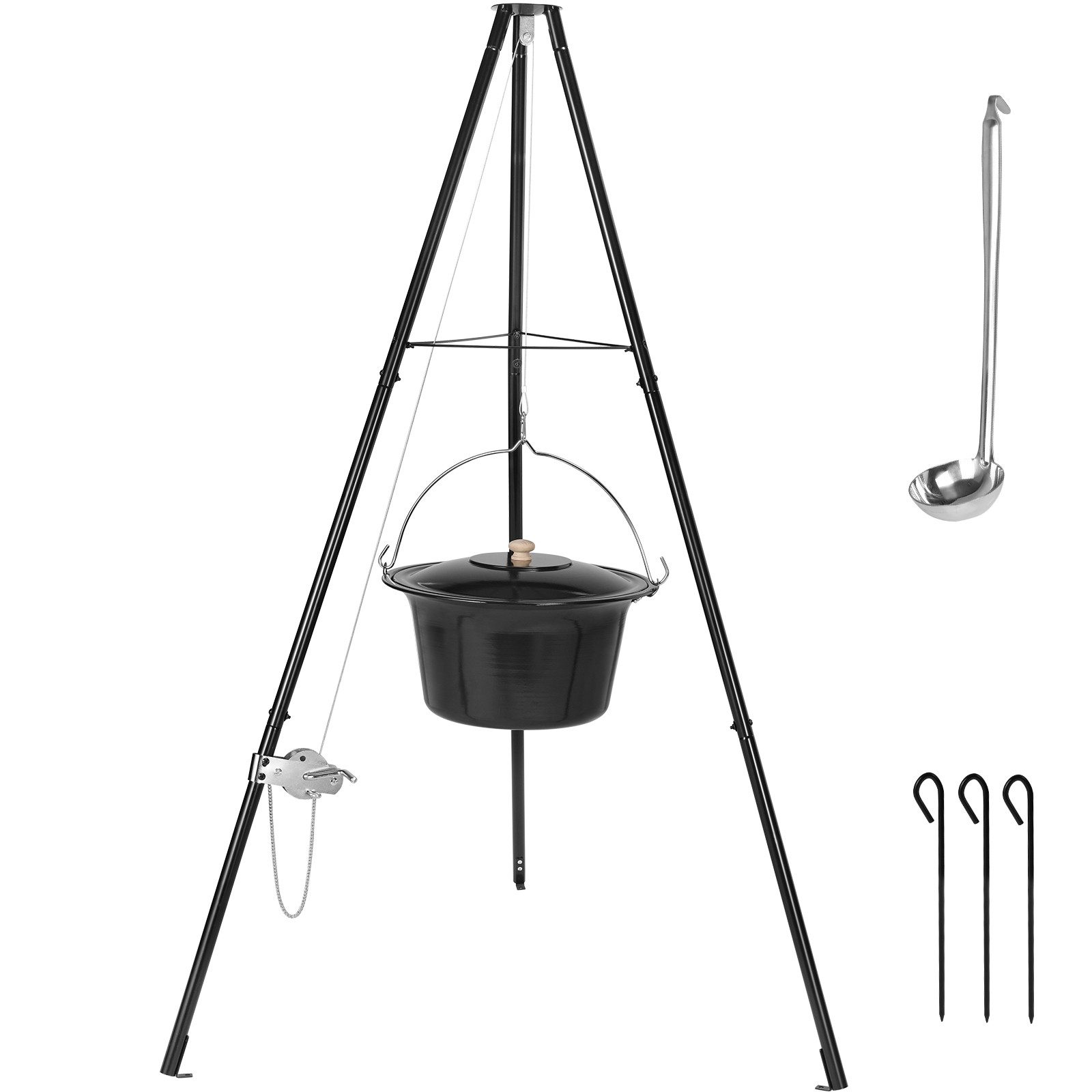 TLGREEN Holzkohlegrill Kesselgulasch Topf, 10L/15L/30L, Gulaschkessel mit Dreibein, Kettenhöhenverstellung, Kesselgulasch Topf Set, für Picknick