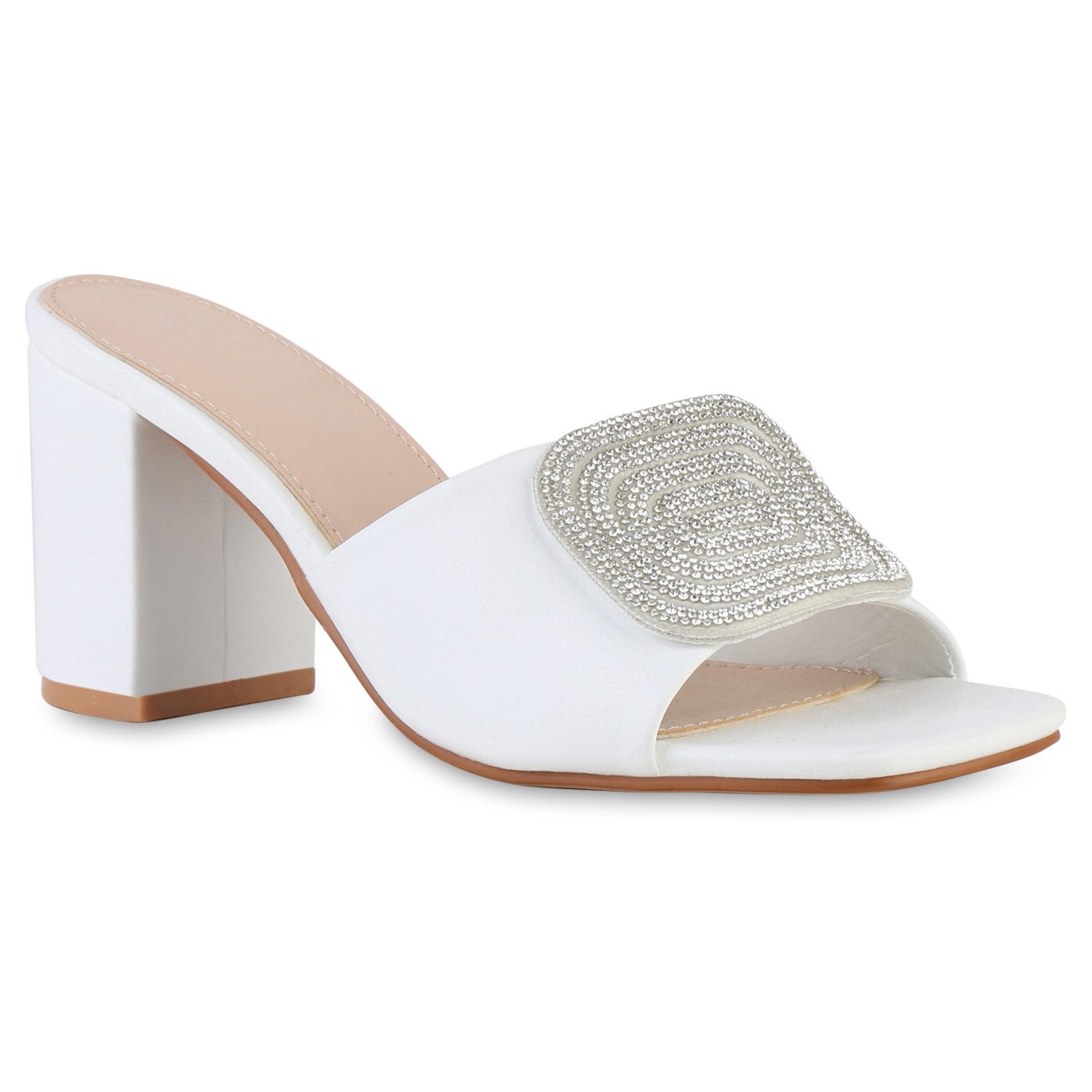 VAN HILL 841538 Sandalette Damen Pantoletten Sandaletten Strass Leder-Optik günstig online kaufen