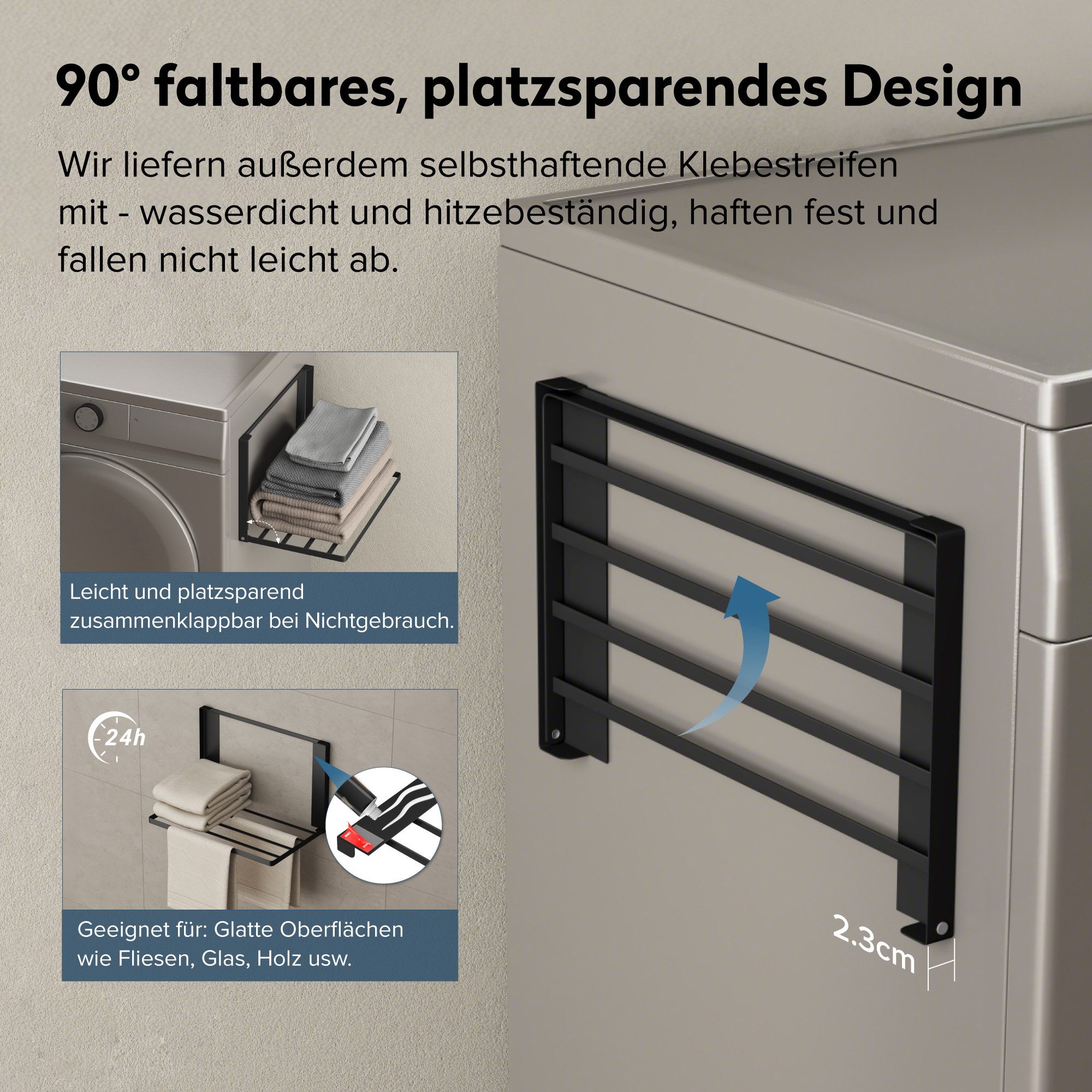 doporro Handtuchhalter Handtuchregal Magnetisch klappbar ohne Bohren aus Metall Folda-01, mit starken Magnet – Bild 4 von 5