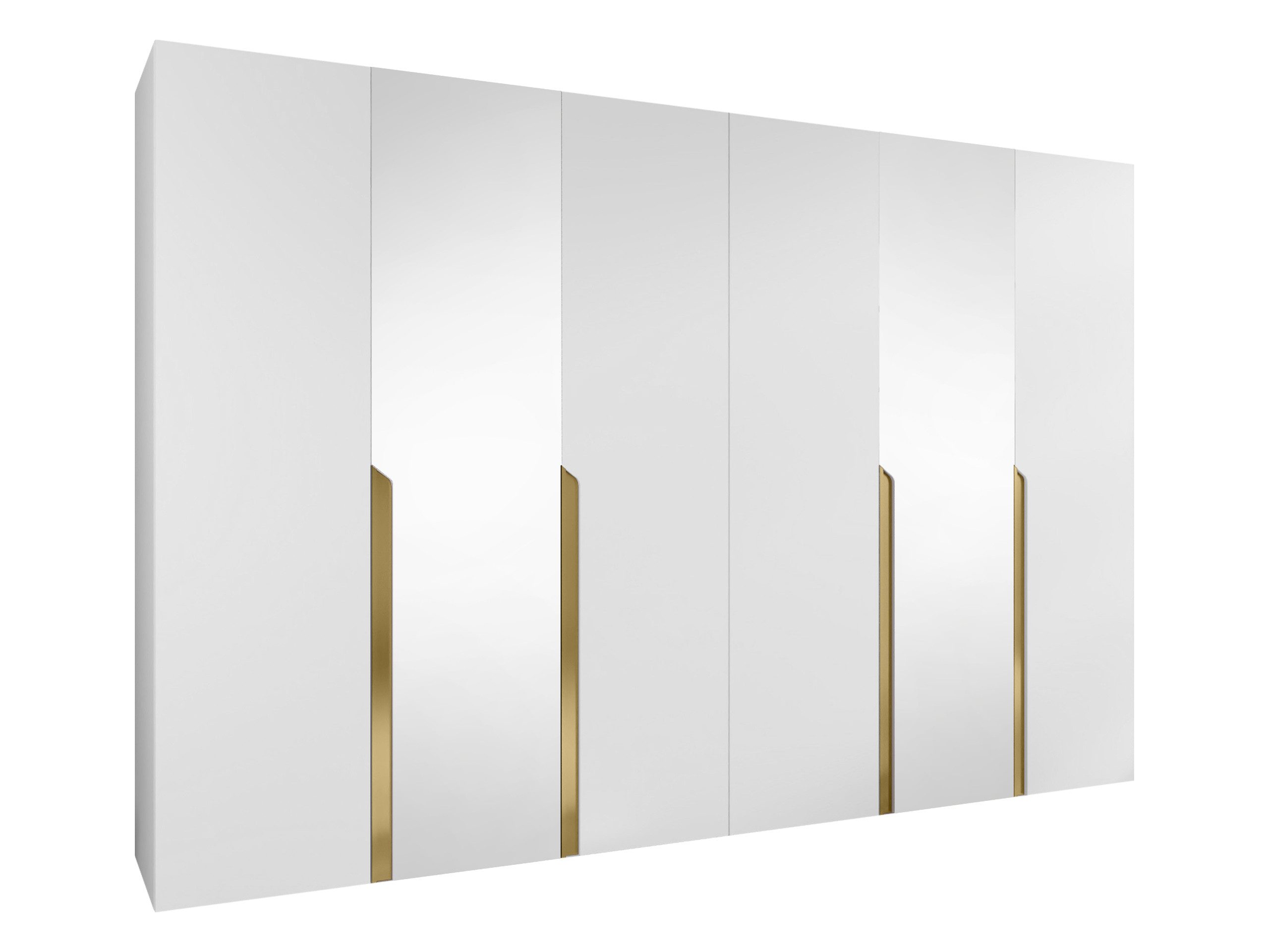 MIRJAN24 Kleiderschrank Mila II 300 (mit sechs Drehtüren) 300x52x202 cm, vier Kleiderstangen, Frontspiegel