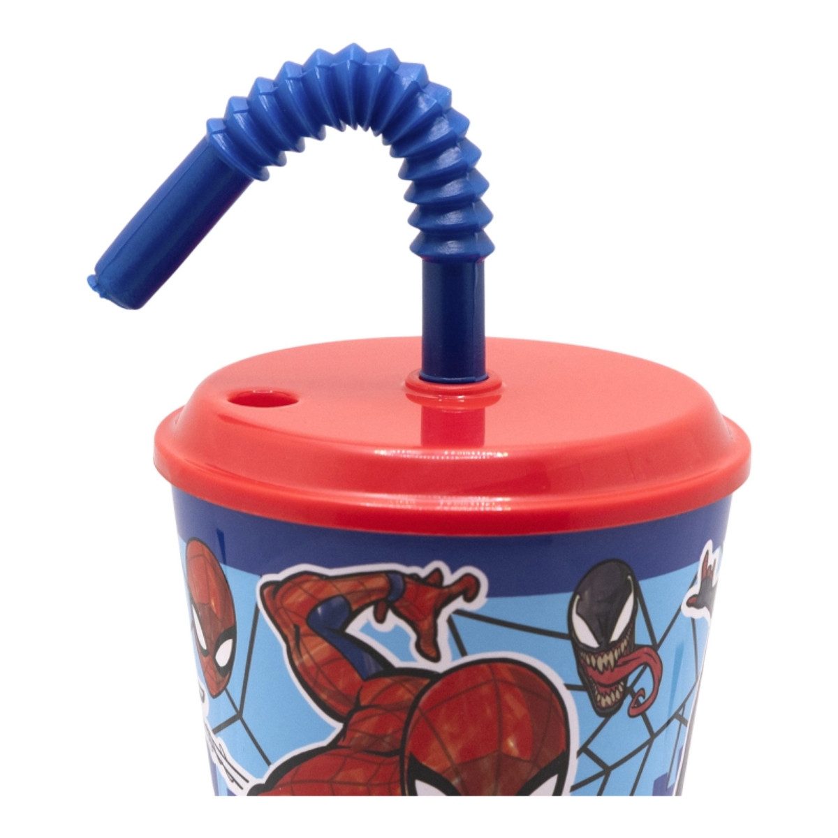 MARVEL Becher Spiderman Trinkbecher 430 ml mit Deckel und Strohhalm, Polyethylen