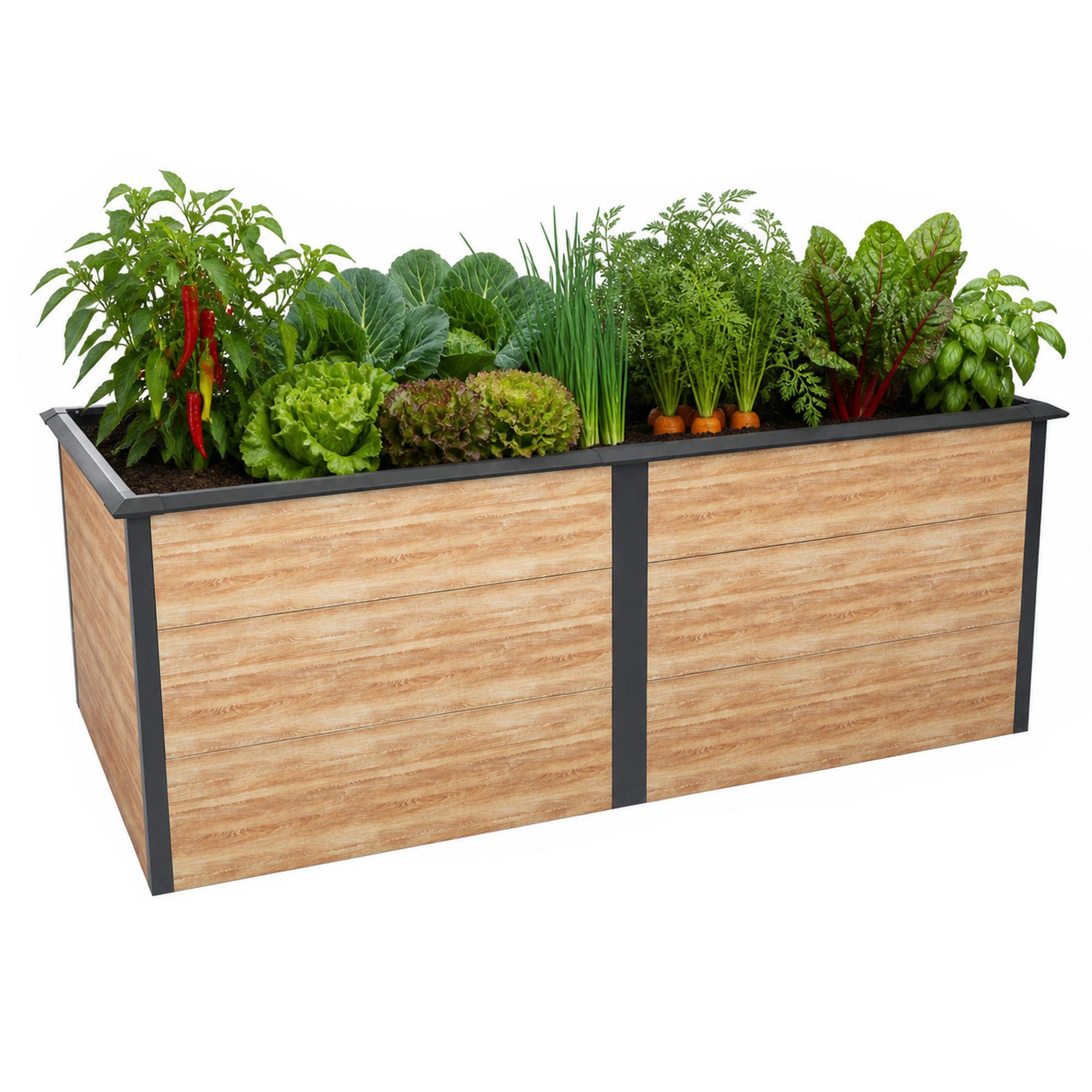 Zelsius Hochbeet verzinkter Stahl 200 x 100 x 77 cm Anthrazit RAL 7016 Eiche Holzoptik (1x Hochbeet, 1 St., 1x Hochbeet)
