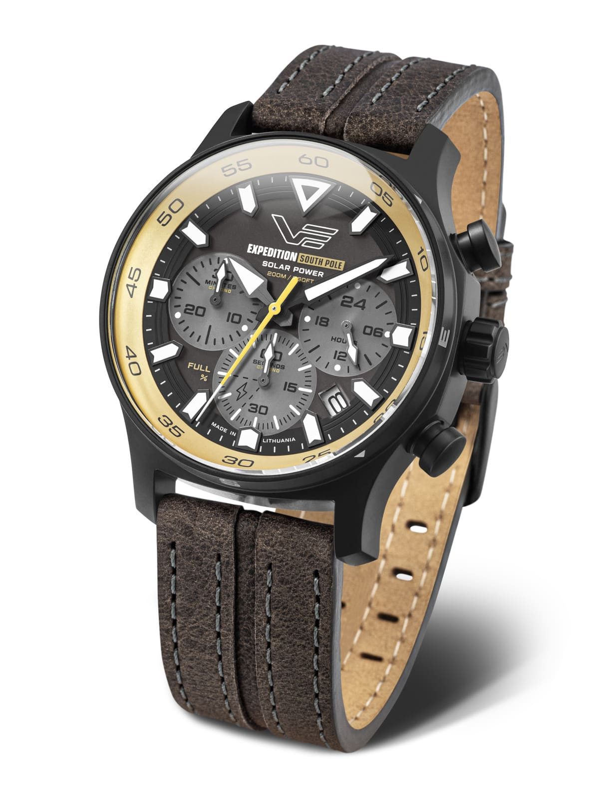 Vostok Europe Chronograph Expedition South Pole, 43 mm, braunes Lederband, 592C763-L, Solaruhr