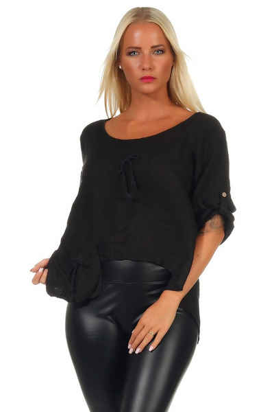 Mississhop Kurzarmshirt Damen Leinenshirt Shirt Vokuhila High Low 100% Leinen M.296