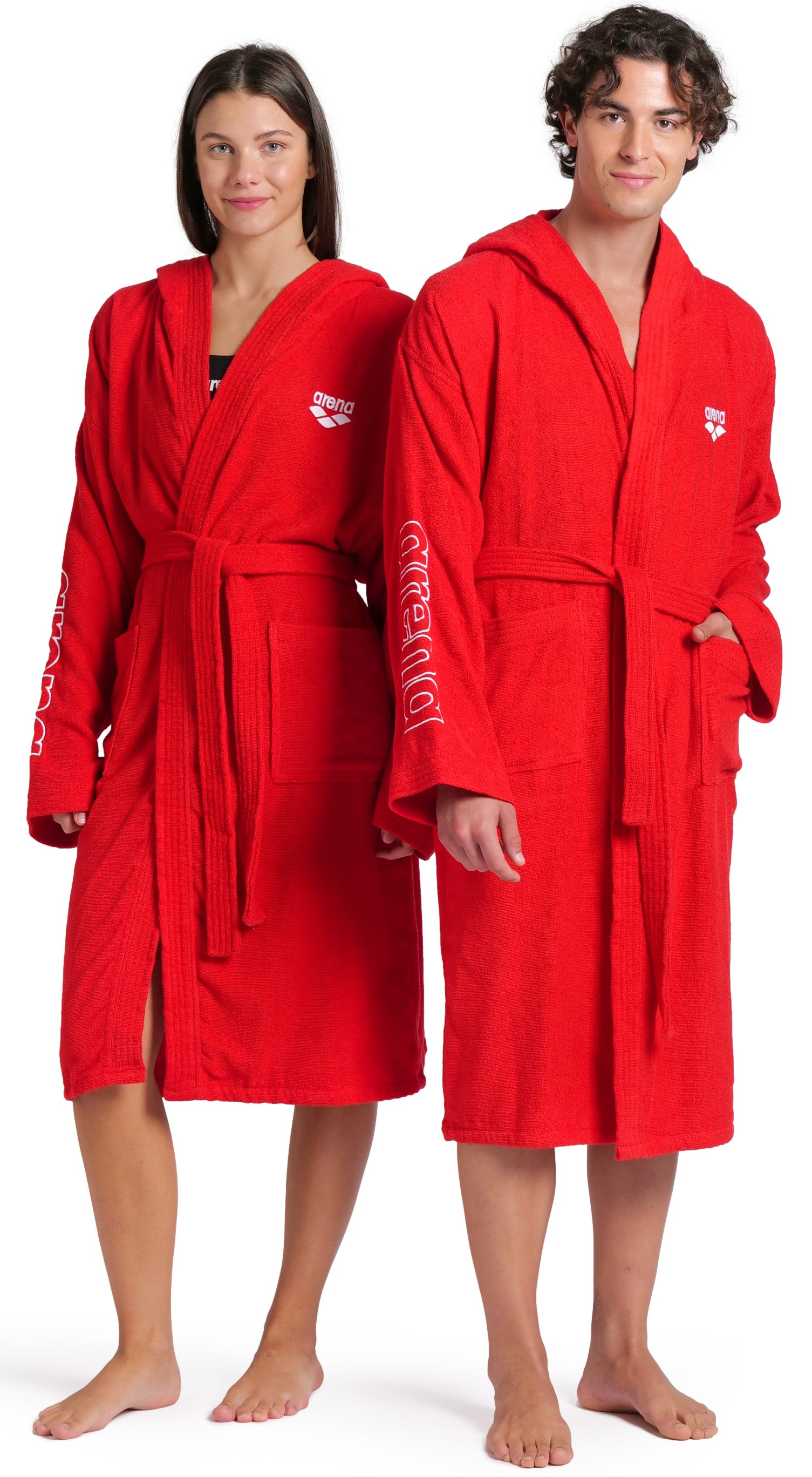 Arena Bademantel arena Unisex Zeppelin Bademantel, Midilänge, Baumwolle, Kapuze, Gürtel, Schwimmbad, Sauna, Baumwolle, Unisex, weich, bequem, Kapuze, leicht