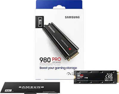 Samsung 980 PRO Heatsink 1TB interne SSD (1 TB) 7000 MB/S Lesegeschwindigkeit, Playstation 5 kompatibel