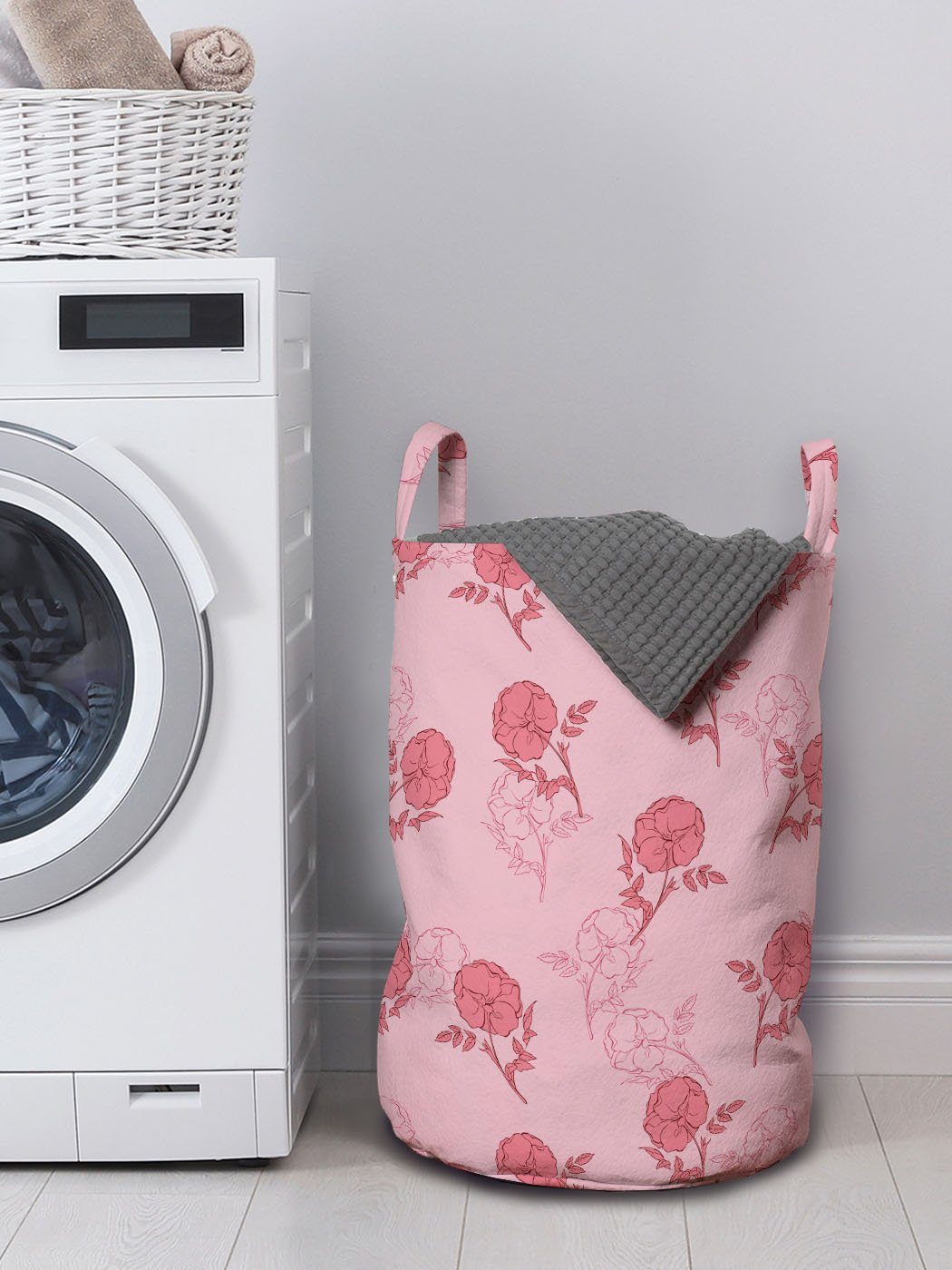 Abakuhaus Wäschesäckchen Wäschekorb mit Waschsalons, Kordelzugverschluss Griffen Blatt-Skizze Rosen Blumen Romantische für