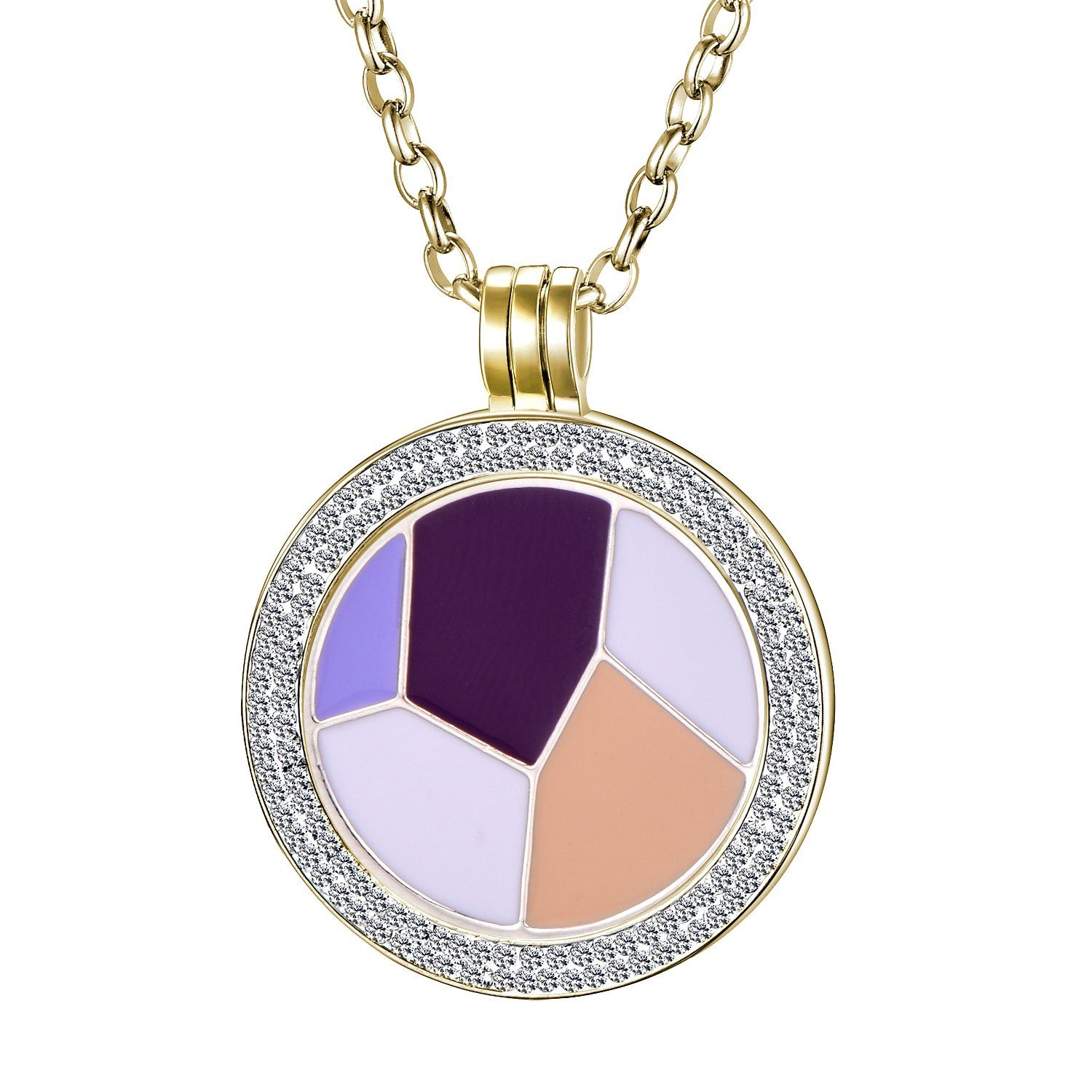 Morella Kette mit Anhänger Coinkette Halskette gold 70 cm für 33 mm Coins (2-tlg., Kette inkl. Coin und Samtbeutel), Goldene Zirkoniakette inkl. austauschbarem Coin, im Samtbeutel