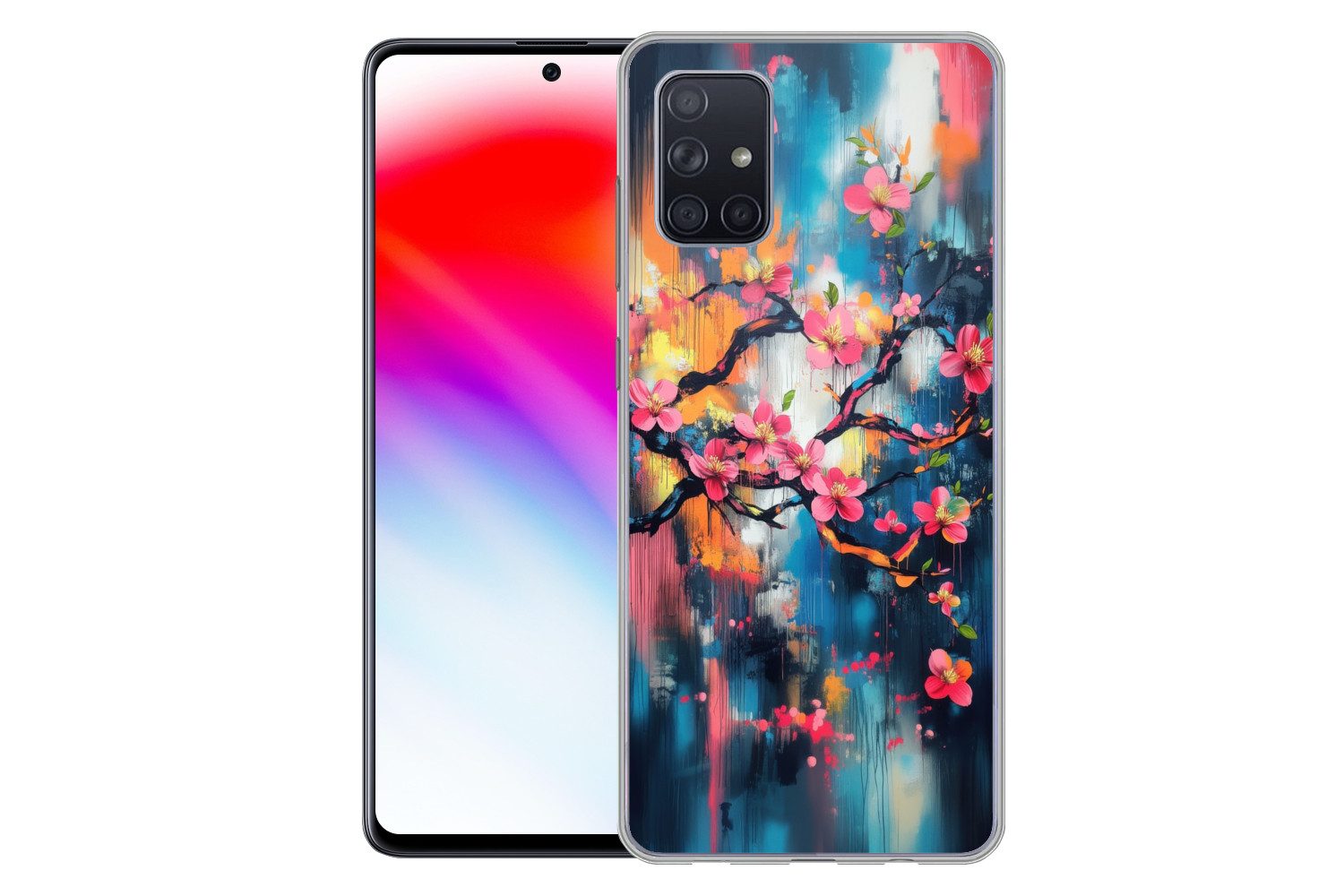 MuchoWow Handyhülle für Samsung Galaxy A51 Blumen - Zweig - Künstlerisch - Rosa, Smartphone-Bumper, Print, Handy Schutzhülle Dünn