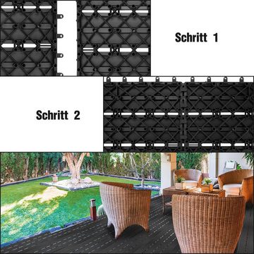 Randaco Holzfliesen Terrassenfliesen Holzfliesen 1m² in Holzoptik für Garten Balkon, Bodenbelag mit Drainage und Klicksystem