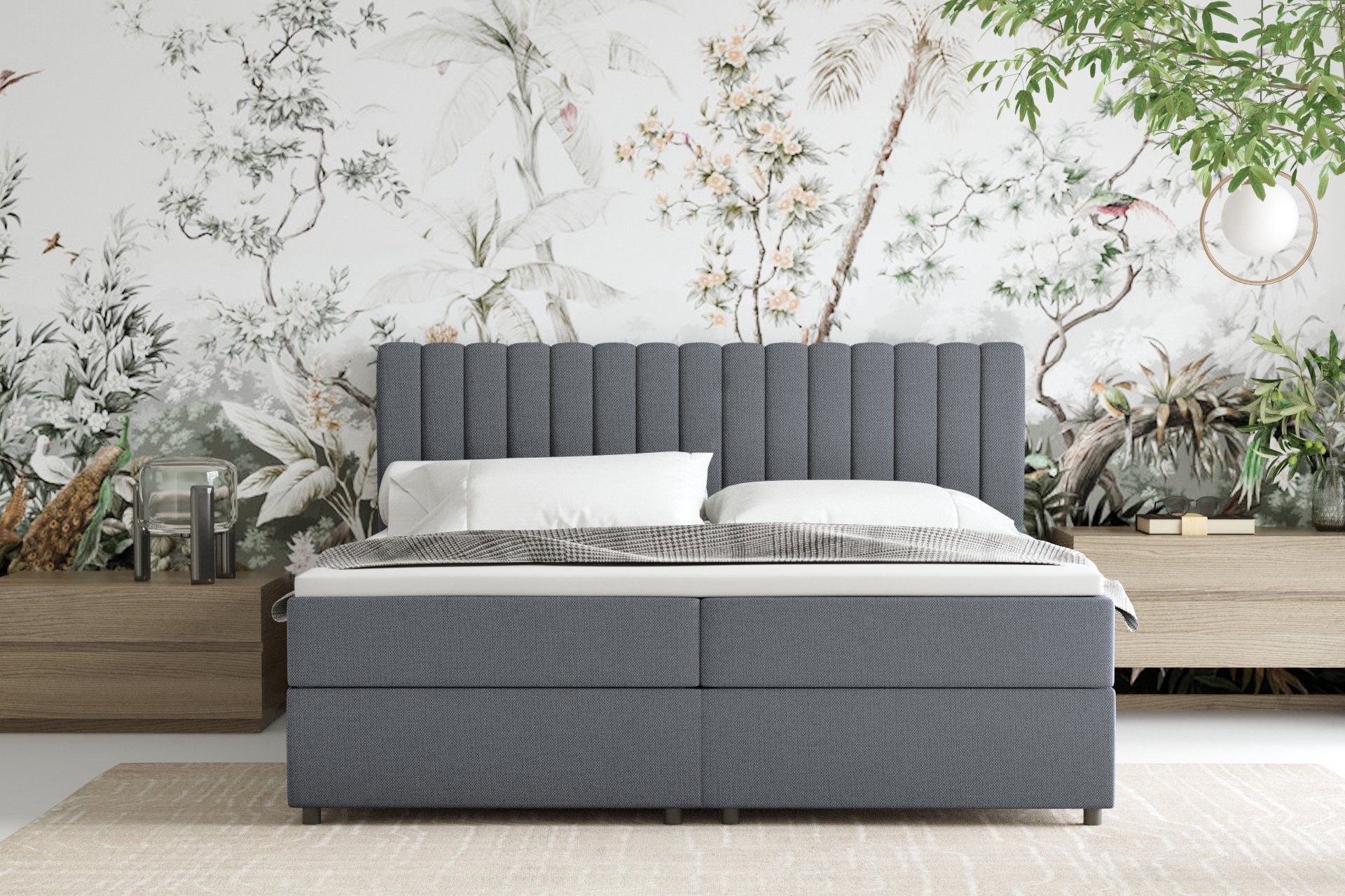 Homesy Boxspringbett EVEREST – Komfortables Doppelbett im modernen Design (Bett inkl. zwei Bettkästen und Topper), Große Auswahl an Polsterfarben, inklusive Mat – Bild 4 von 5