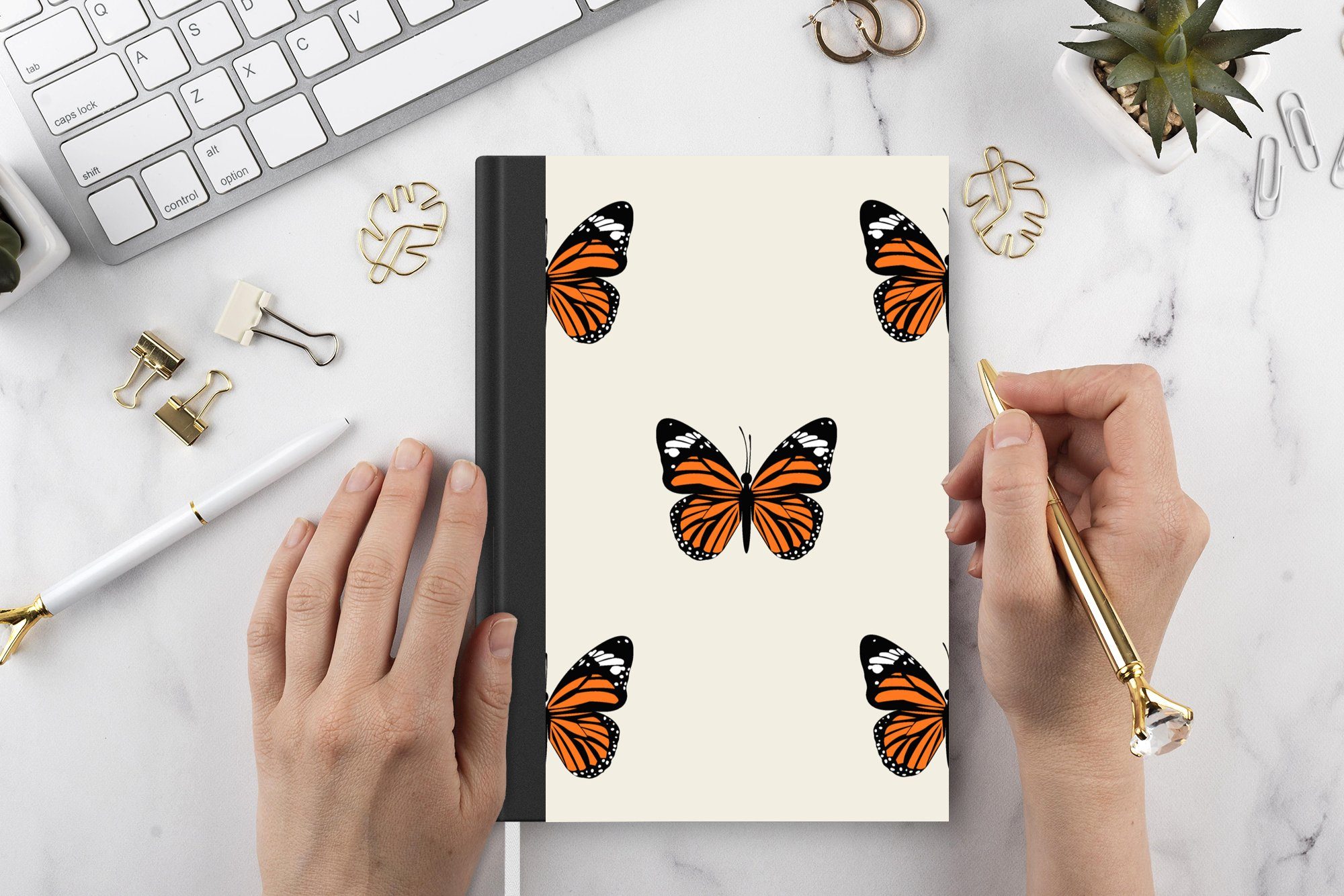 Merkzettel, MuchoWow Tagebuch, Haushaltsbuch Notizheft, A5, Schmetterling 98 Insekten Journal, Muster, - Seiten, Notizbuch -