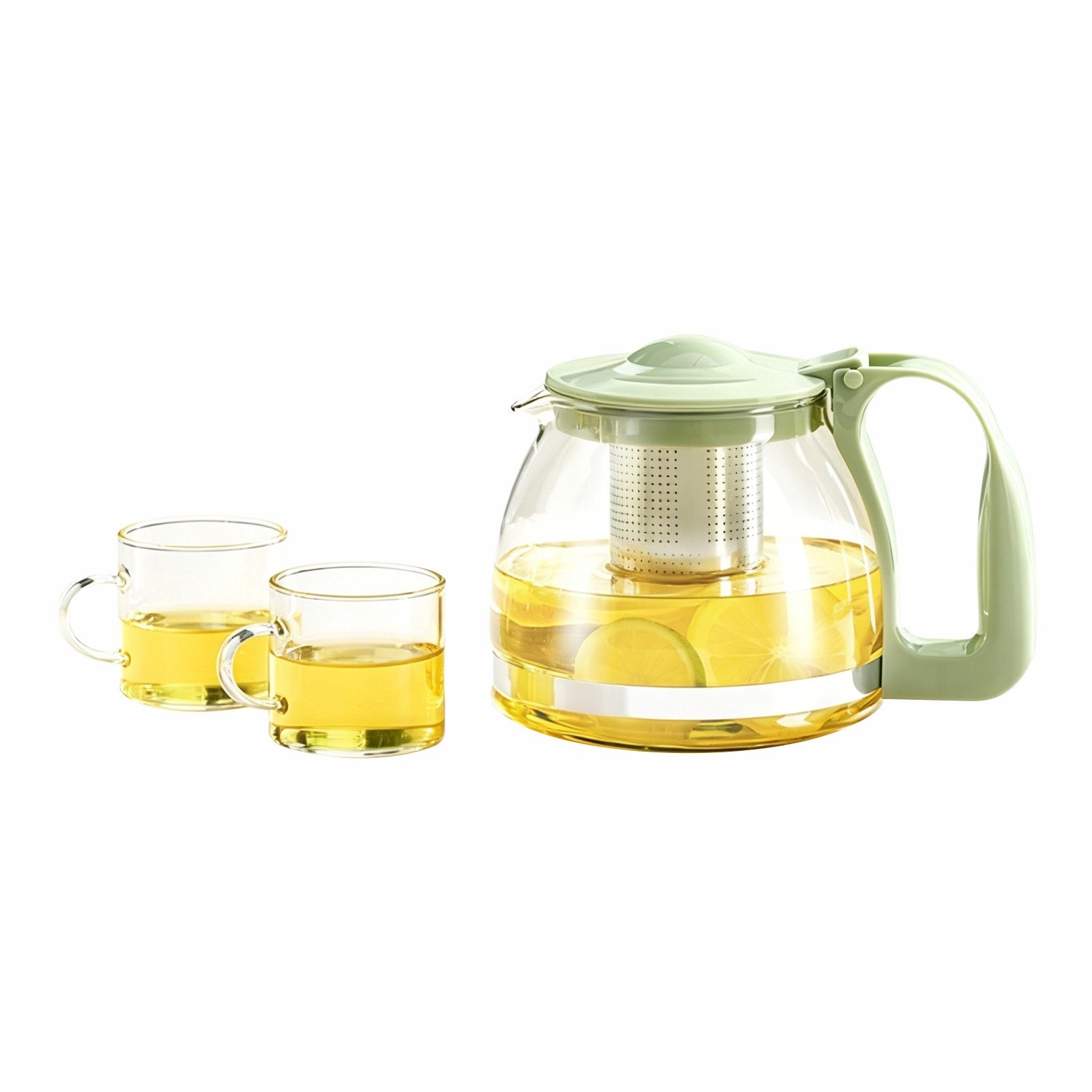 Jumpeak Teeservice Teekanne,Glasteekanne,Glas Teekanne mit Siebeinsatz,Teekanne mit Tasse, hitzebeständiges Glas, Edelstahl, PP-Teile für den Kontakt mit Lebensmitteln, Zwei Große Teetassen,Teekanne Set,Teesieb für Teekanne,Bambusgrün