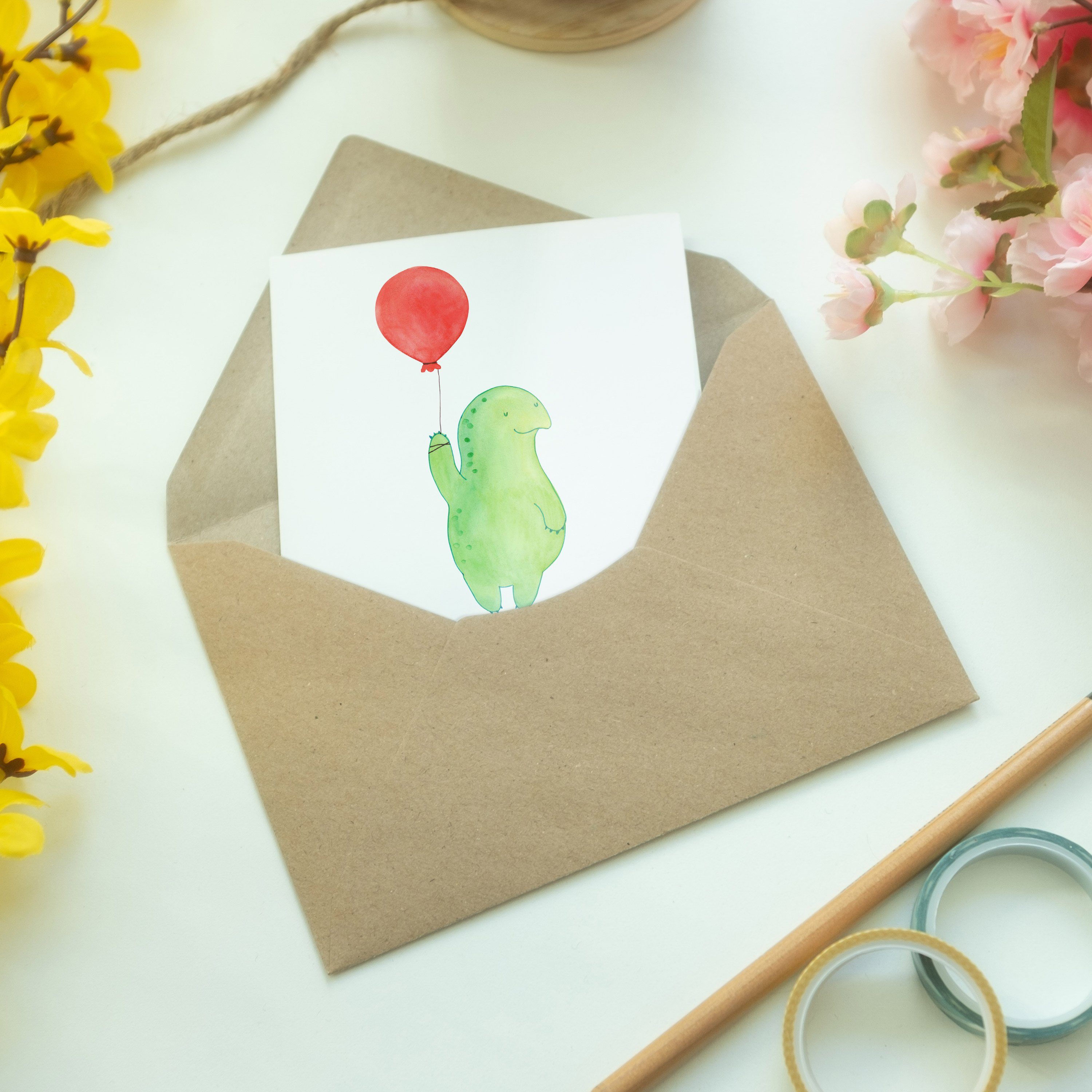 Mr. & Schildkröte Panda Mrs. - Weiß Grußkarte Luftballon Mutausbruch - Hochzeitskarte, Geschenk