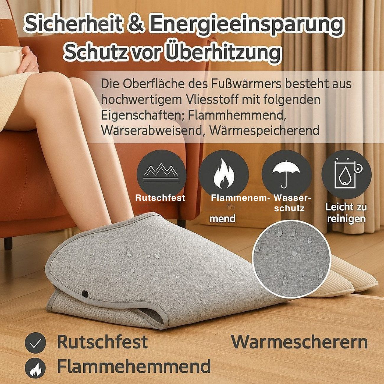 Diyarts Heizdecke elektrischer Fußwärmer, mit Fernbedienung, 1-tlg, Fußwärmer mit Fernbedienung – 3 Stufen, sicher & platzsparend
