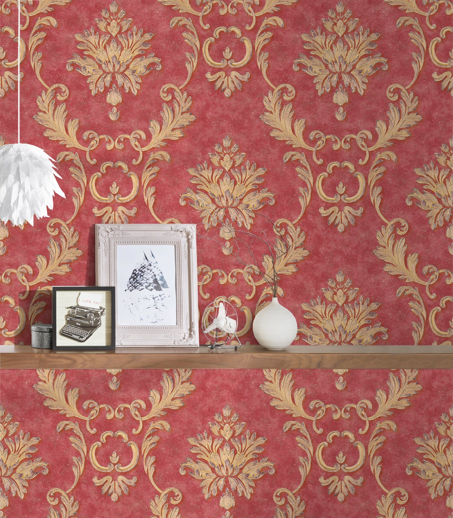 Effekt Textil rot/gold Barock, Vliestapete Architects Barock wallpaper, Paper Tapete Luxury Metallic