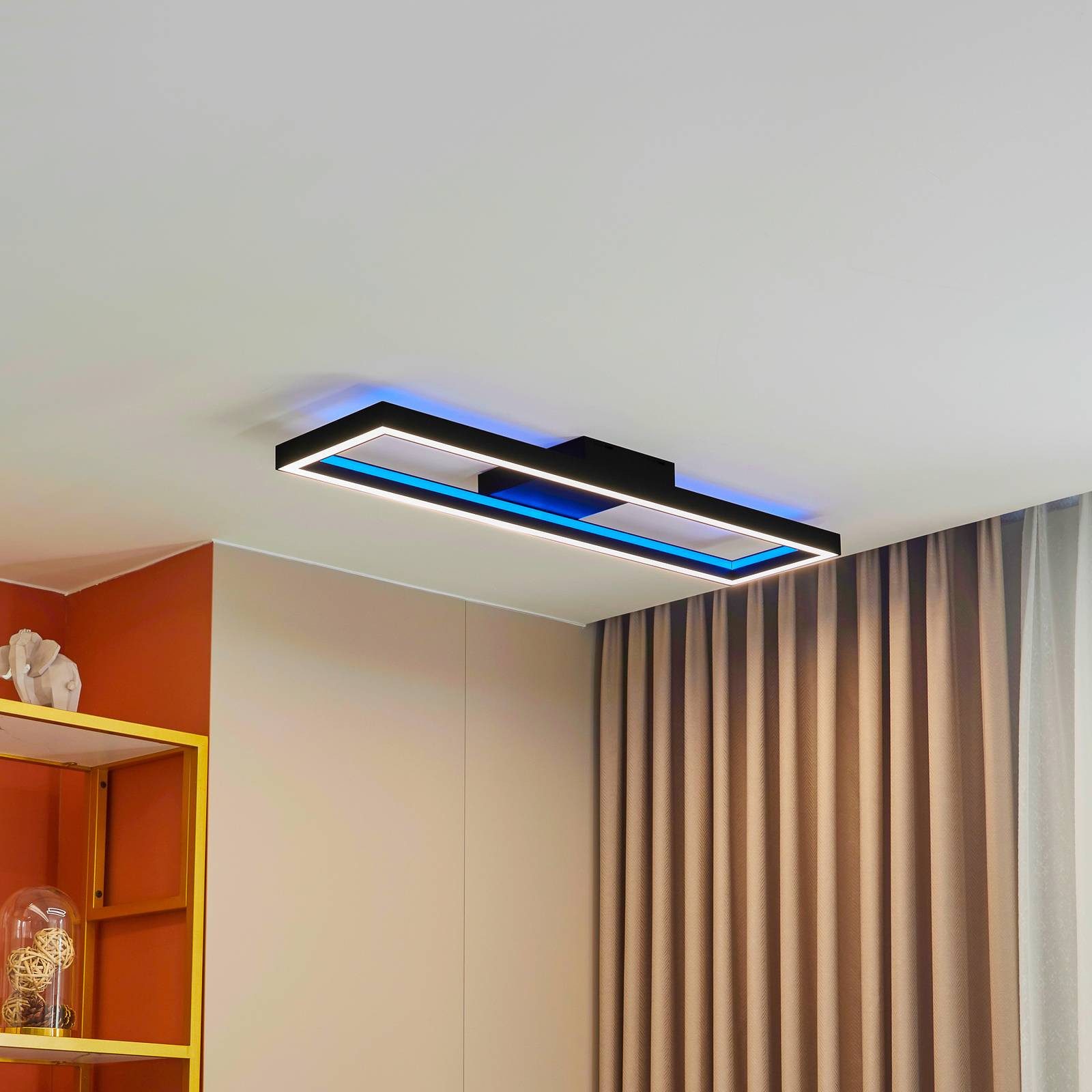 Lucande Deckenleuchten Tjado, LED, Metall, Schwarz Farbwechsel RGB + weiß IP20 mit Fernbedienung, LED 31 W gesamt, Farbwechsel RGB + weiß
