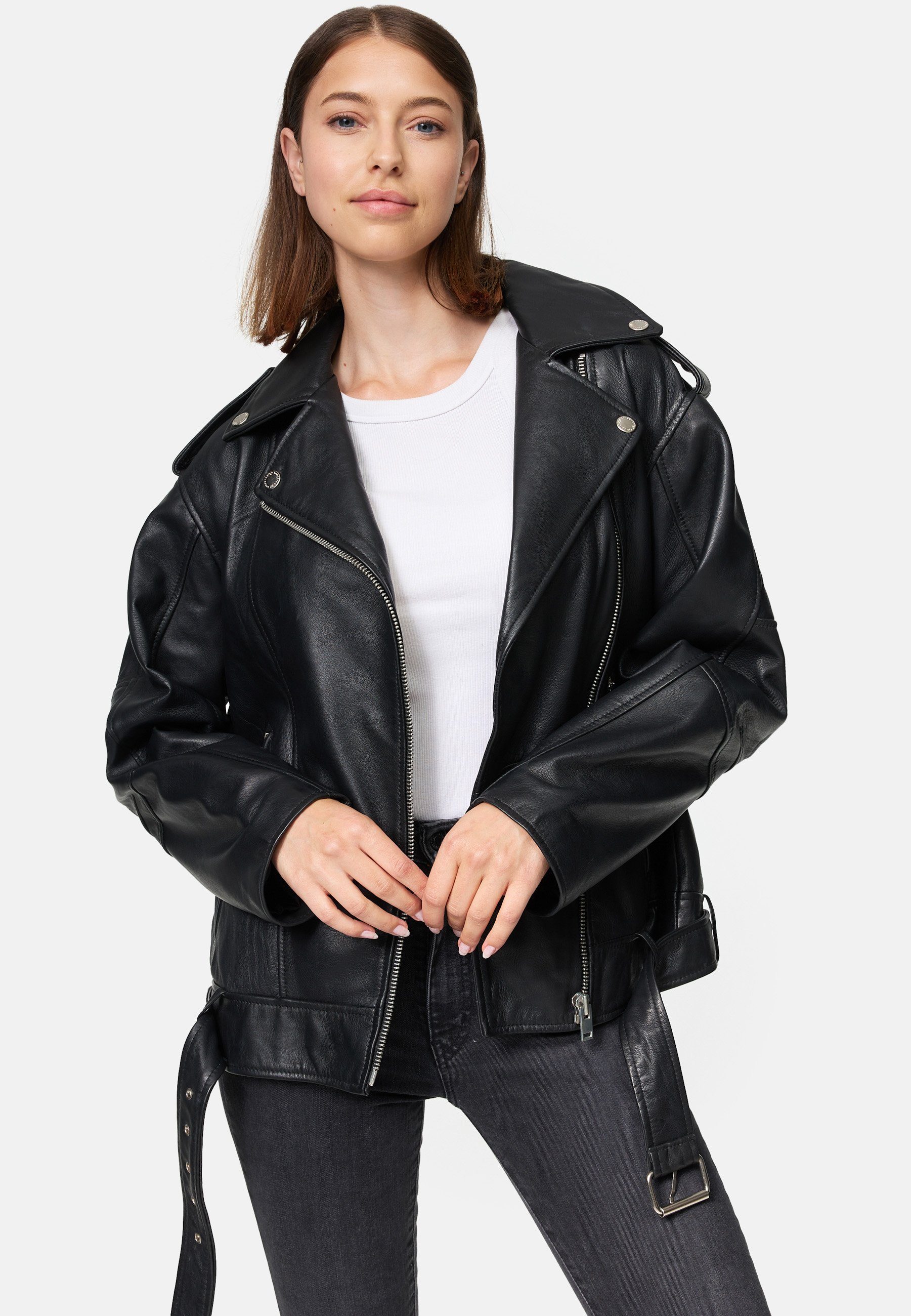 trueprodigy Lederjacke Dua Oversize Bikerjacke mit Reißverschlussdetails