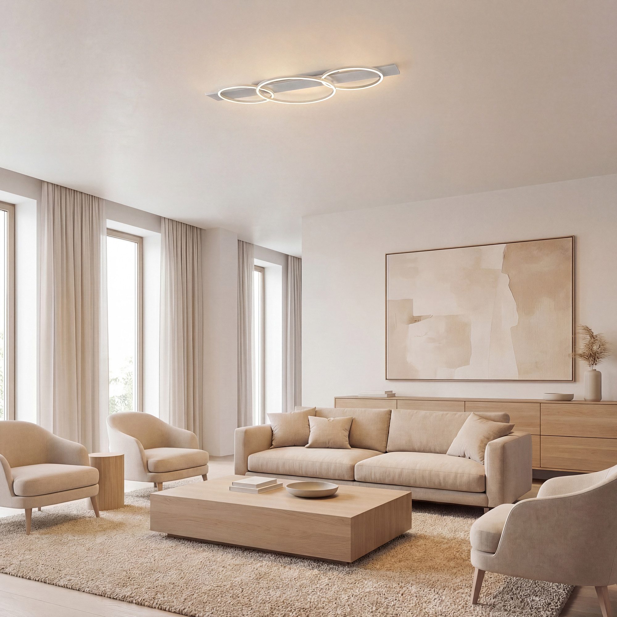 Liadomo LED Deckenleuchte Sintra, dimmbar, modern, für Wohnzimmer & Schlafzimmer, 3-flammig, 3-Stufen-Dimmer, LED fest integriert, Warmweiß, aus Aluminium, Weiß, rund, 100 cm lang