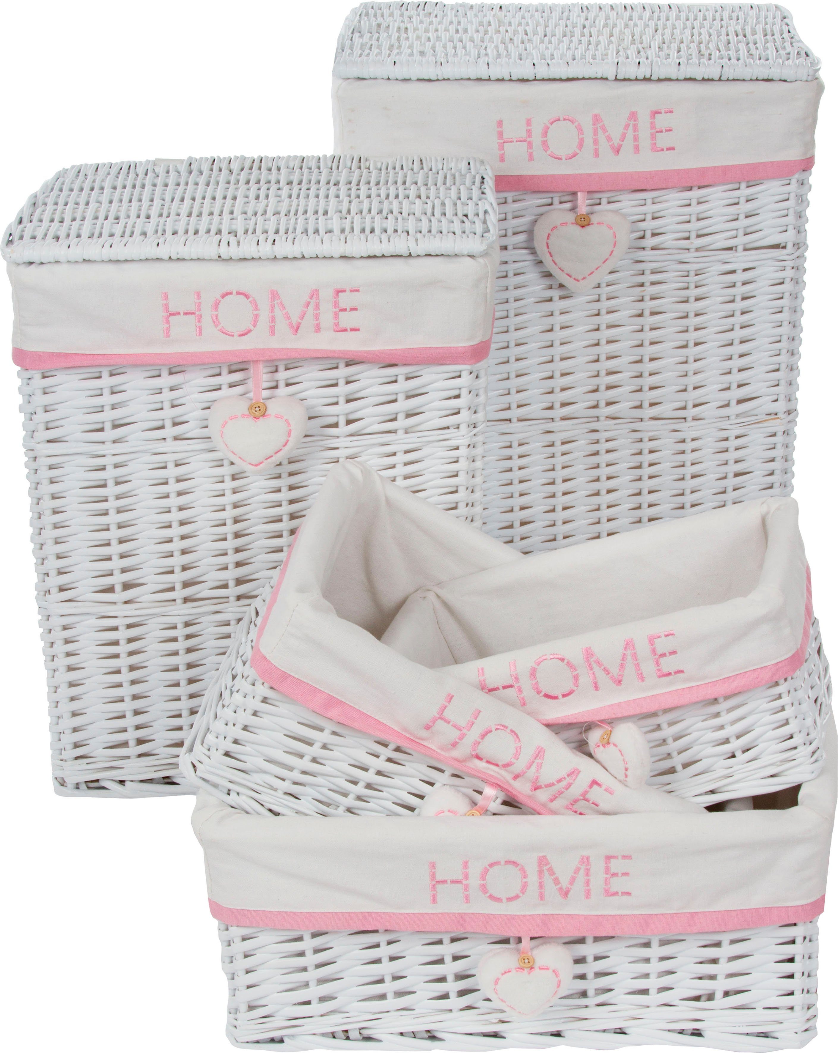 Home affaire Wäschekorb Home (Set, 5 St), weiß/pink | Wäschekörbe