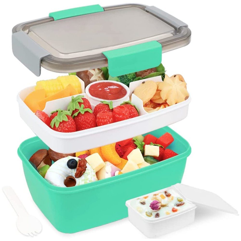 Salatbehälter Box Bento 2000ML, zggzerg mit Lunchbox Fächer Lunchbox Dressingbehälter 4