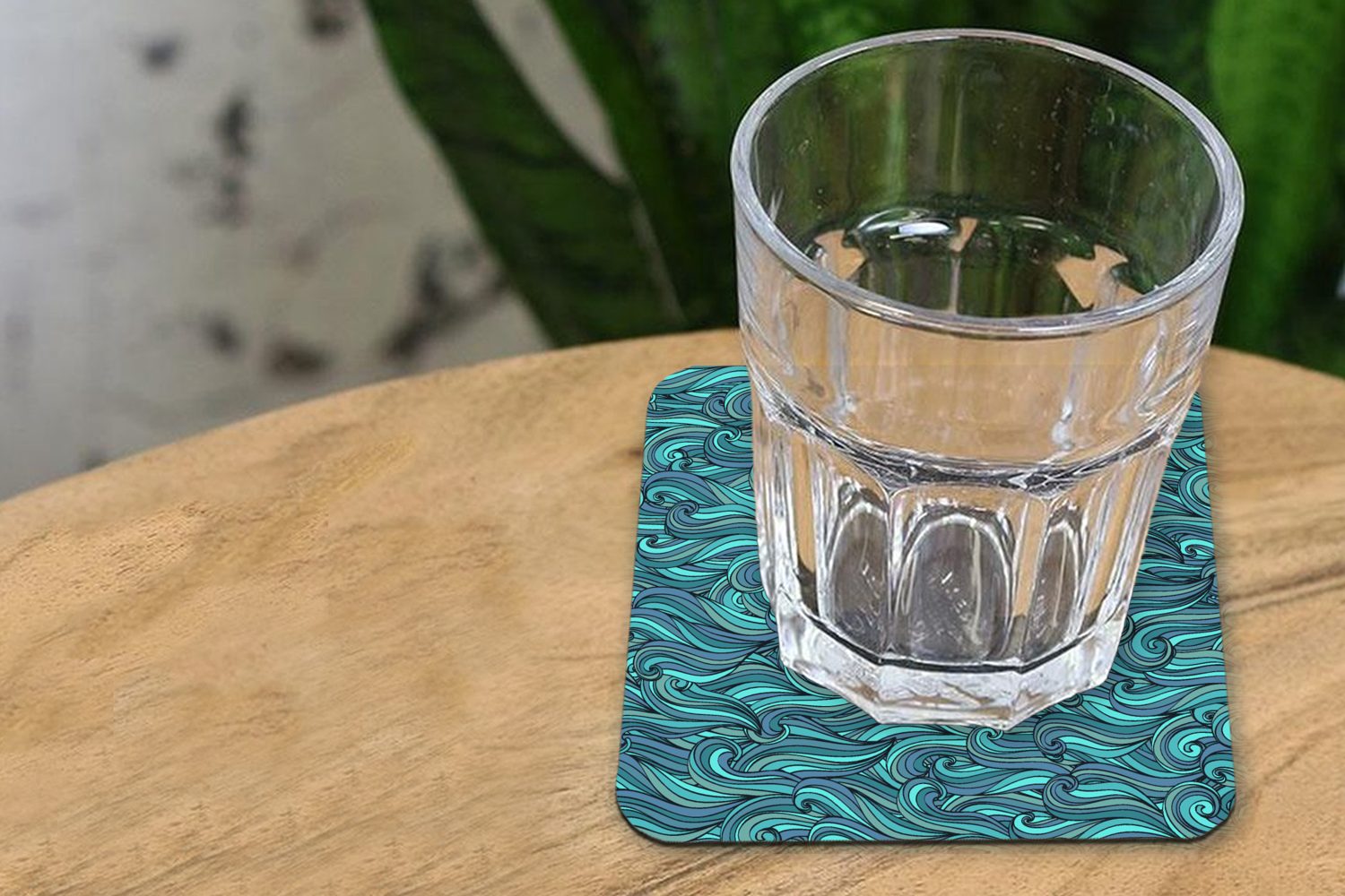 MuchoWow Glasuntersetzer Wellen - Muster Tasse Tischuntersetzer, 6-tlg., Gläser, Zubehör Glasuntersetzer, - für Wasser, Korkuntersetzer, Untersetzer