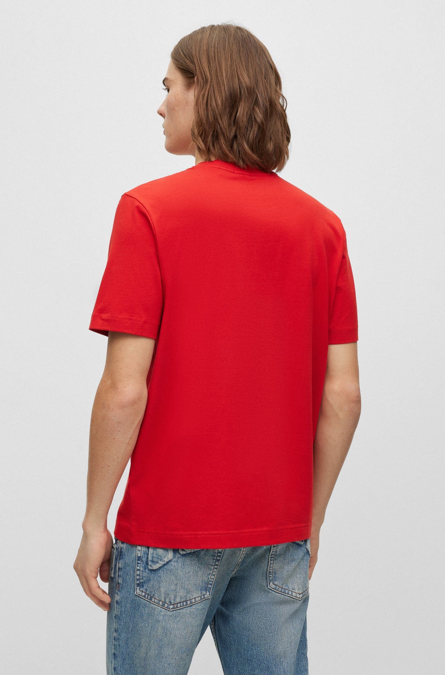 bright_red BOSS-Logodruck BOSS auf TChup mit Kurzarmshirt der HUGO Brust ORANGE