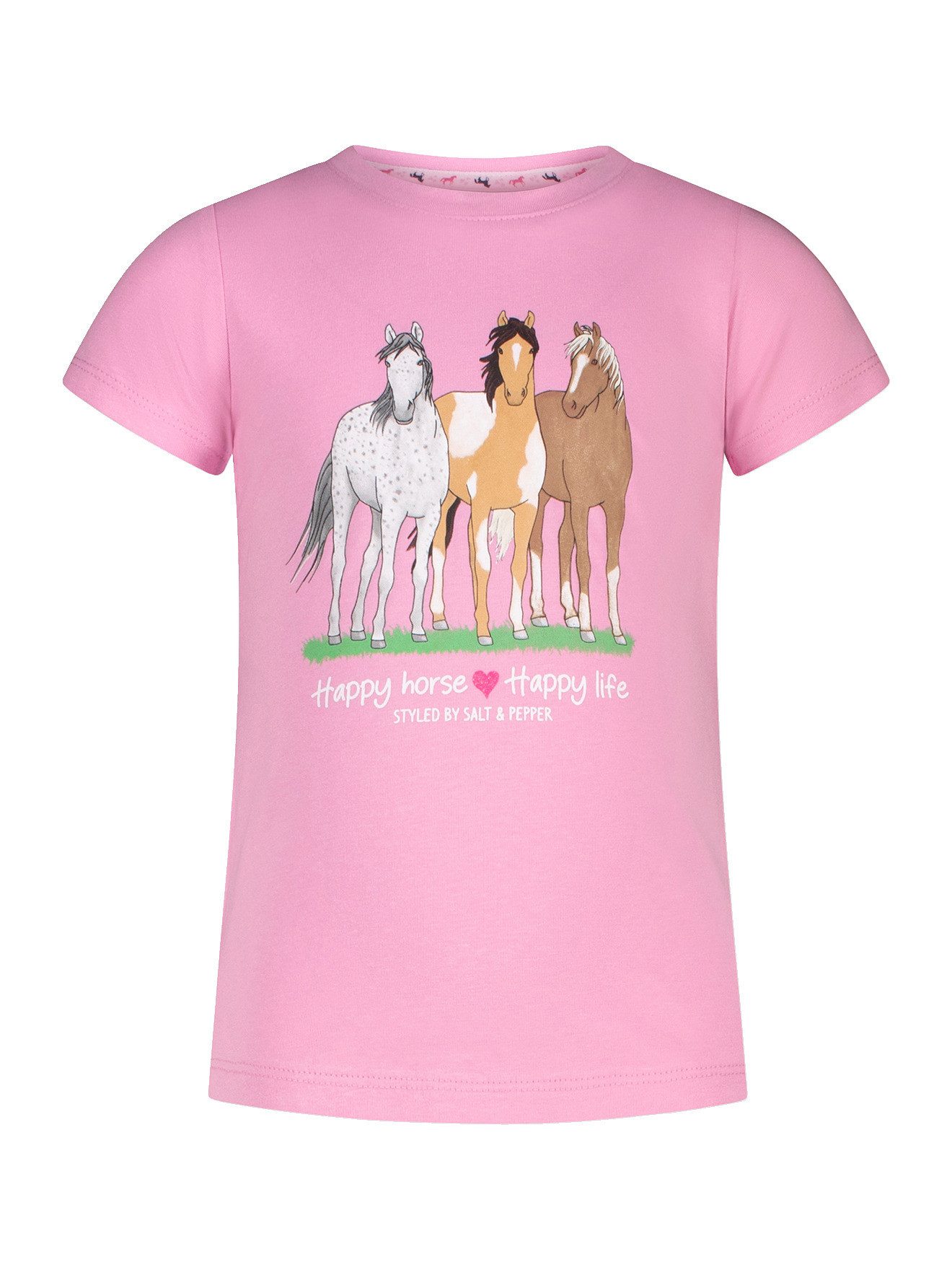 SALT AND PEPPER Kurzarmshirt T-Shirt mit Glitzer-Pferdeprint Mädchen
