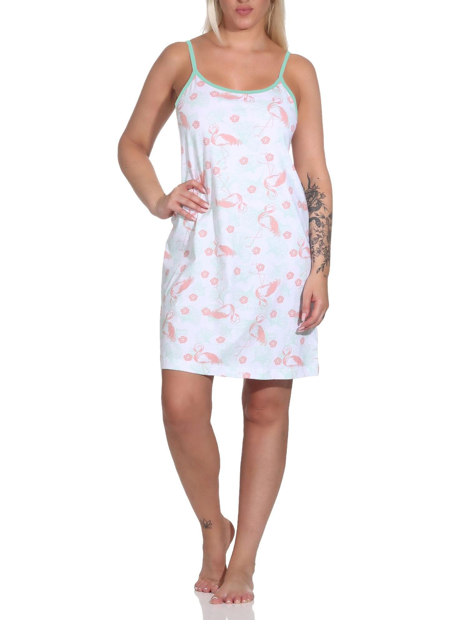 Nachthemd Damen Spaghetti-Träger Nachthemd mit Flamingo Motiv